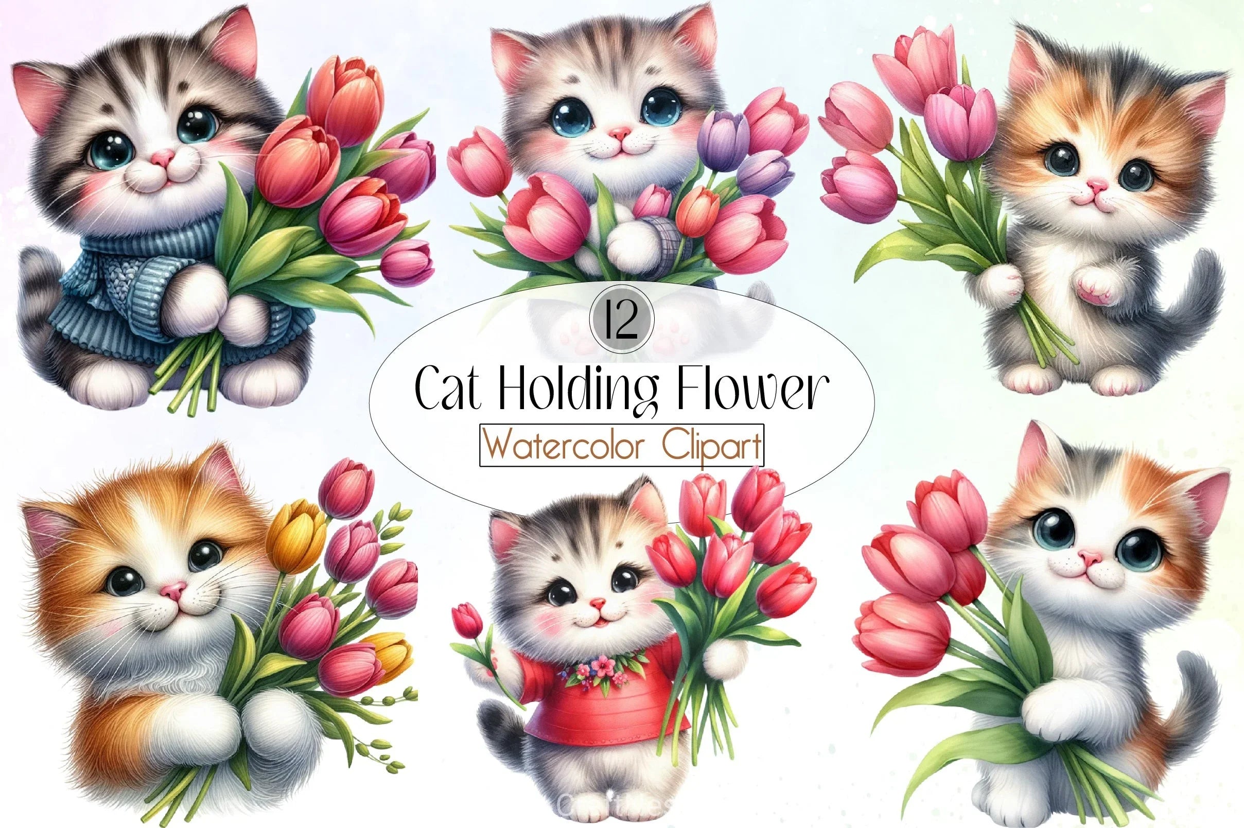Cat Flower Clipart Bundle - CraftNest - Digital Crafting and Art