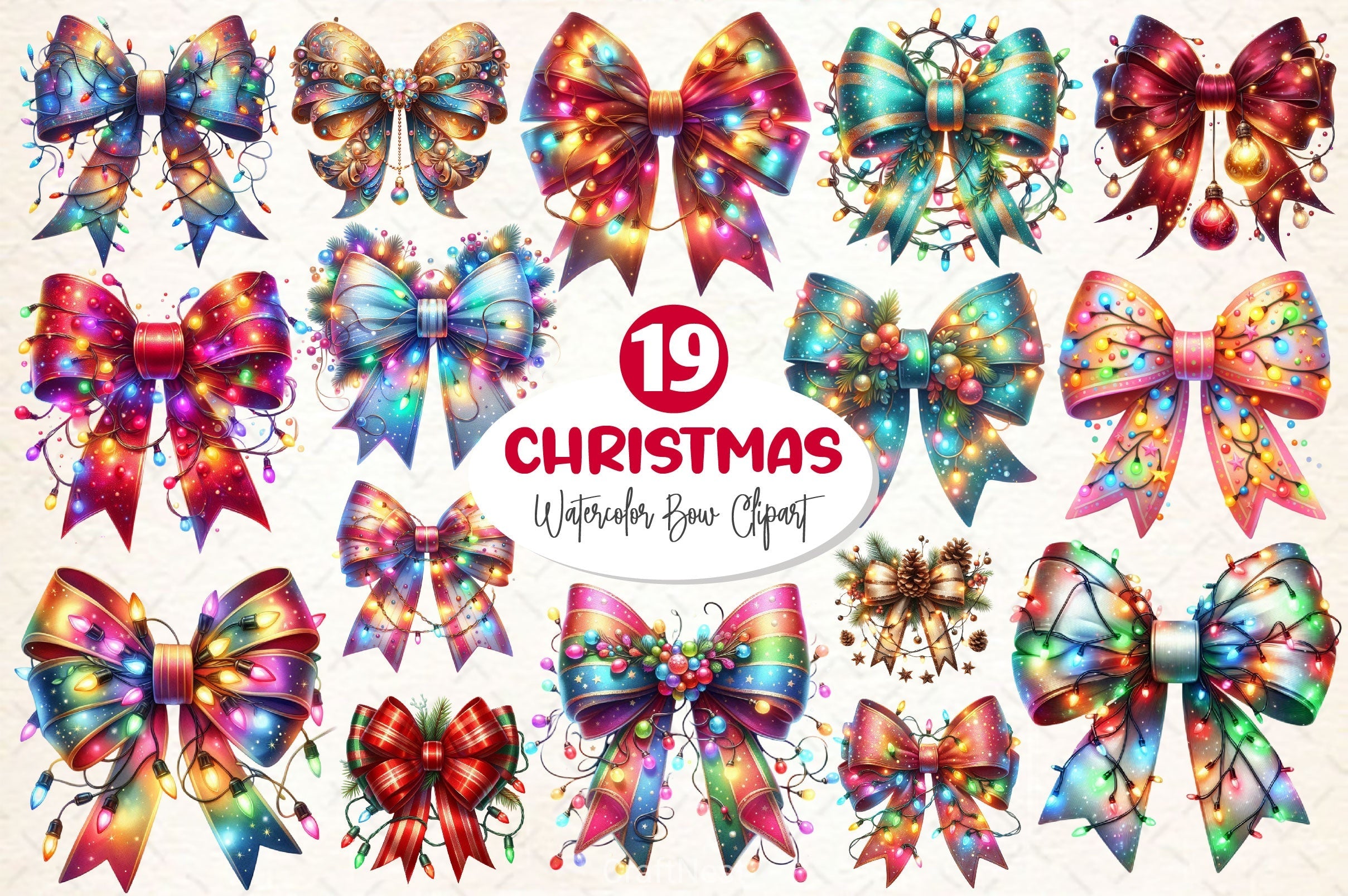 Christmas Bow Clipart Bundle 2