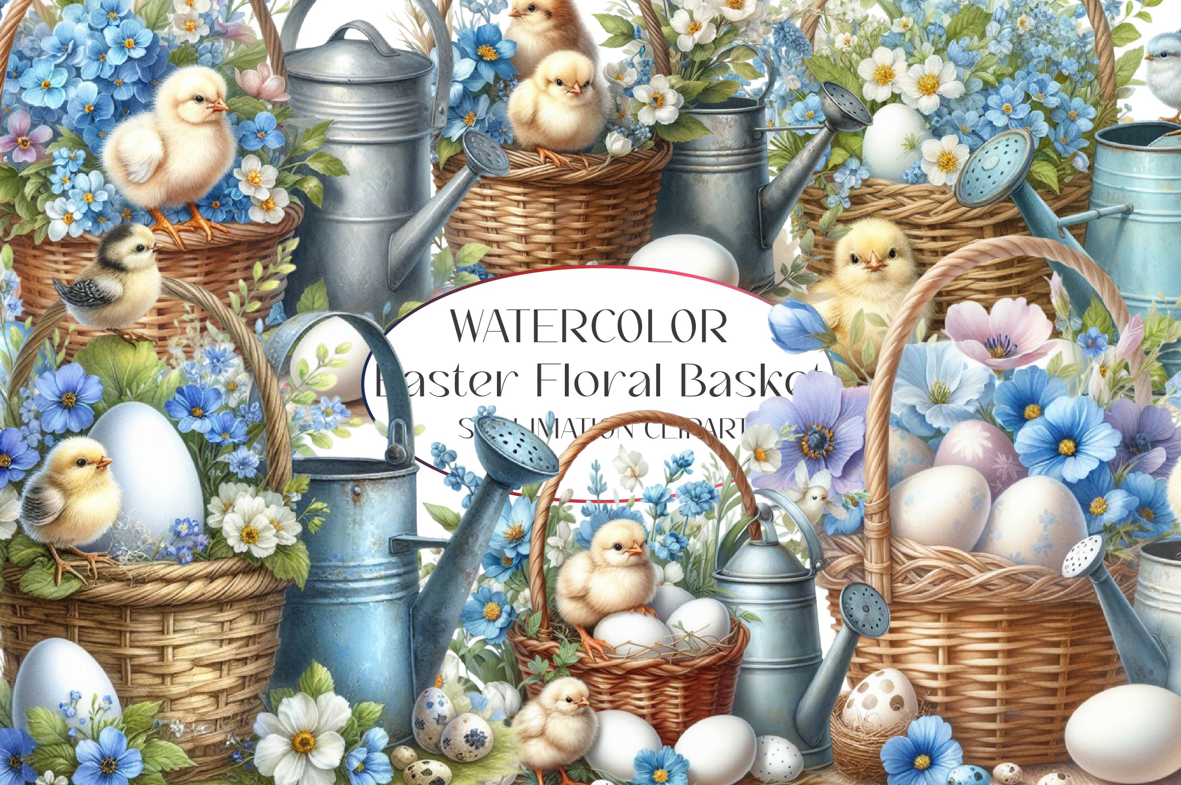 Vintage Easter Floral Basket Clipart Bundle