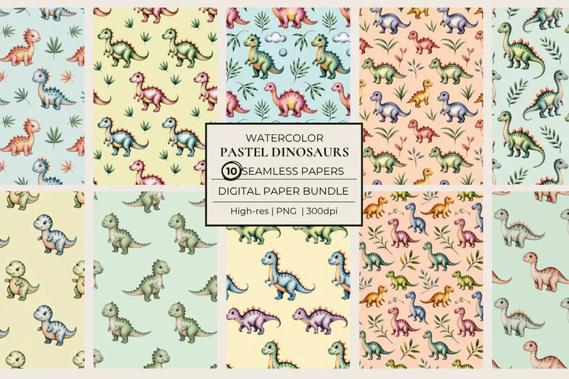 Pastel Dinosaurs Seamless Papers - CraftNest - Digital Crafting and Art