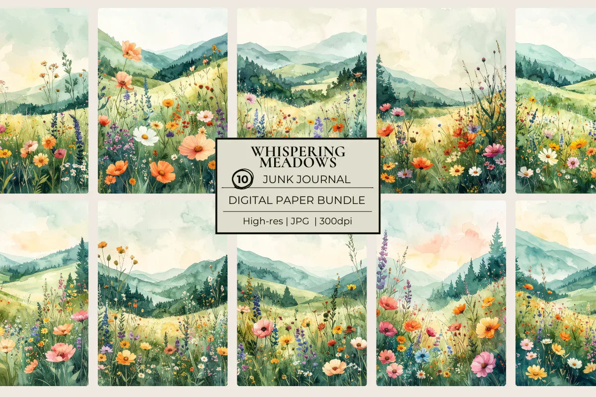 Whispering Meadows Junk Journal Papers - CraftNest - Digital Crafting and Art