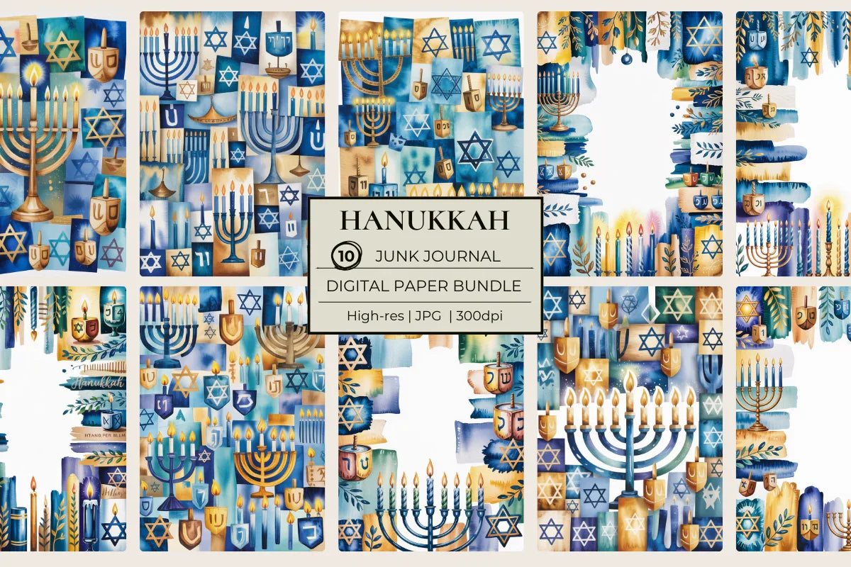 Hanukkah Junk Journal Papers - CraftNest - Digital Crafting and Art