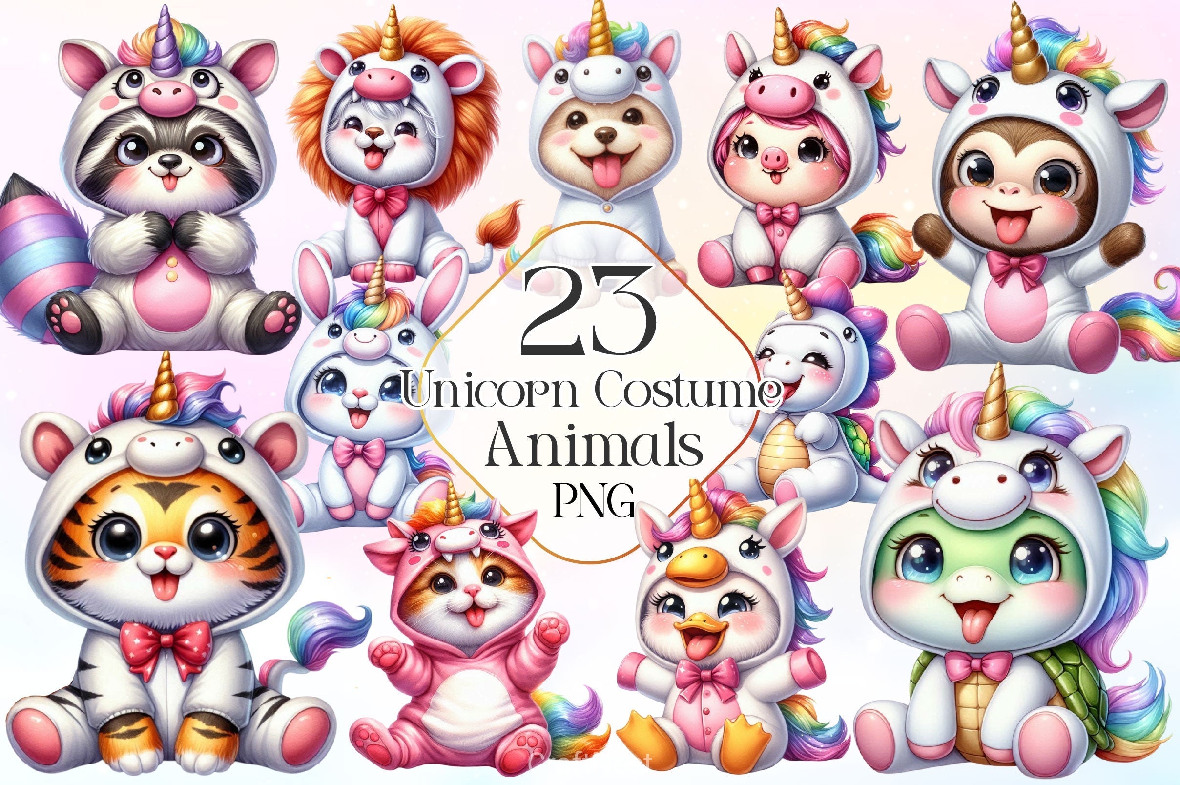 Unicorn Costume For Cute Animals Clipart Bundle