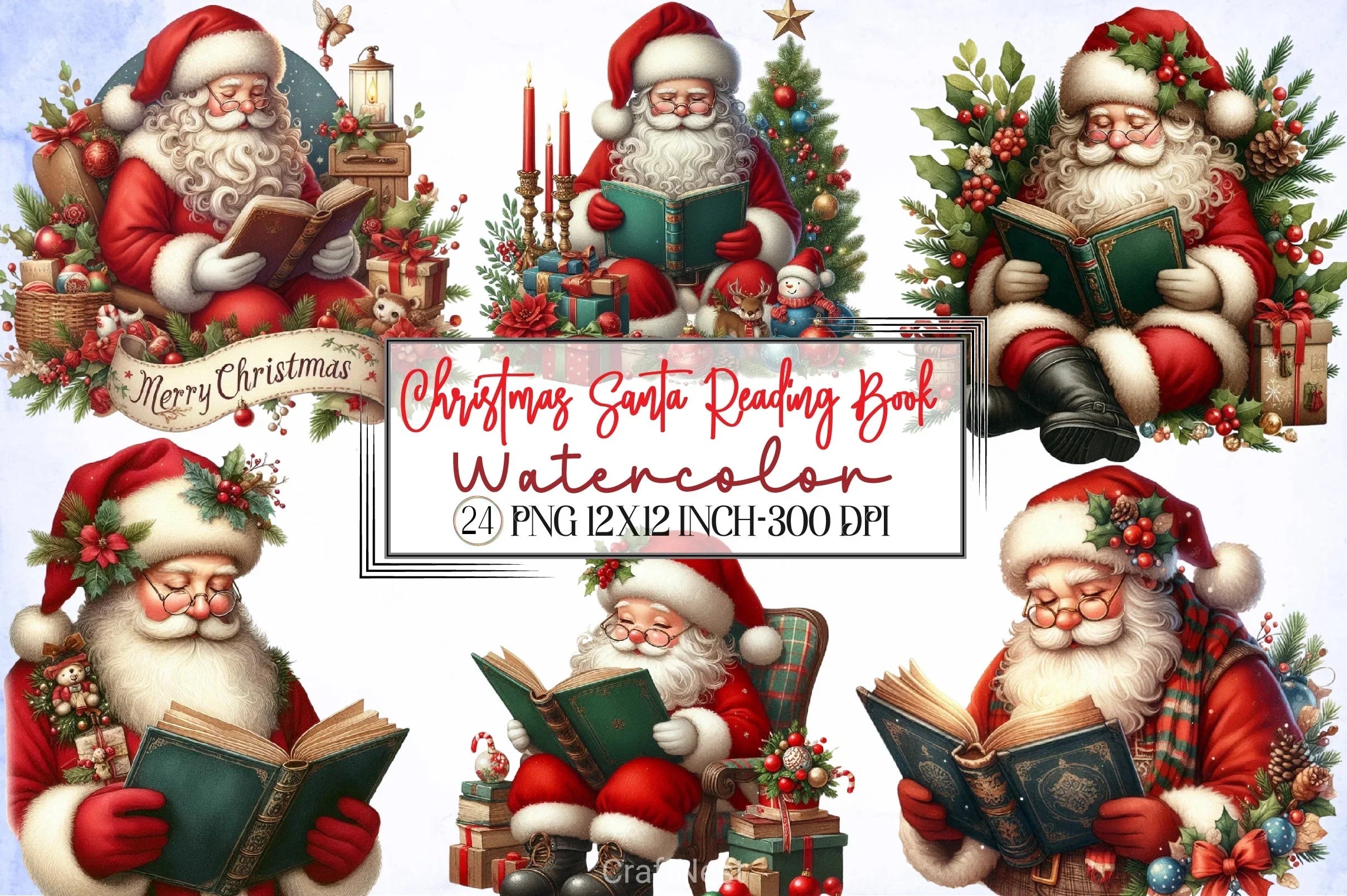 Christmas Santa Reading Book Clipart Bundle - CraftNest - Digital Crafting and Art