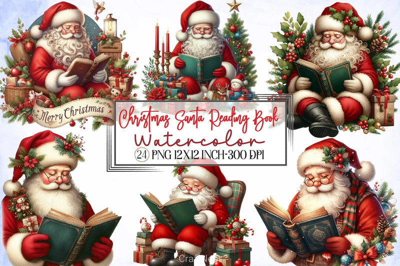 Christmas Santa Reading Book Clipart Bundle - CraftNest - Digital Crafting and Art