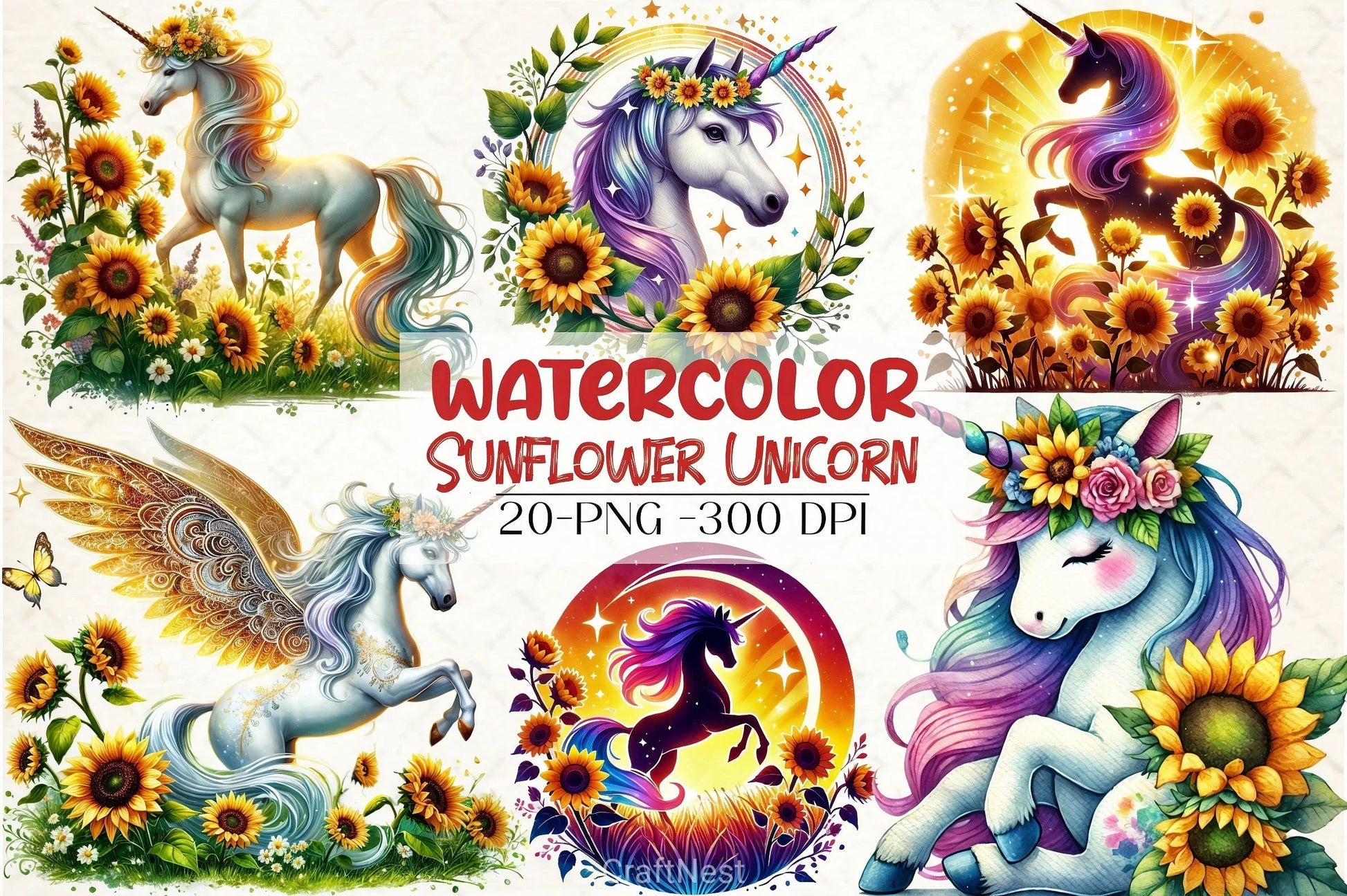 Sunflower Unicorn Clipart Bundle - CraftNest - Digital Crafting and Art
