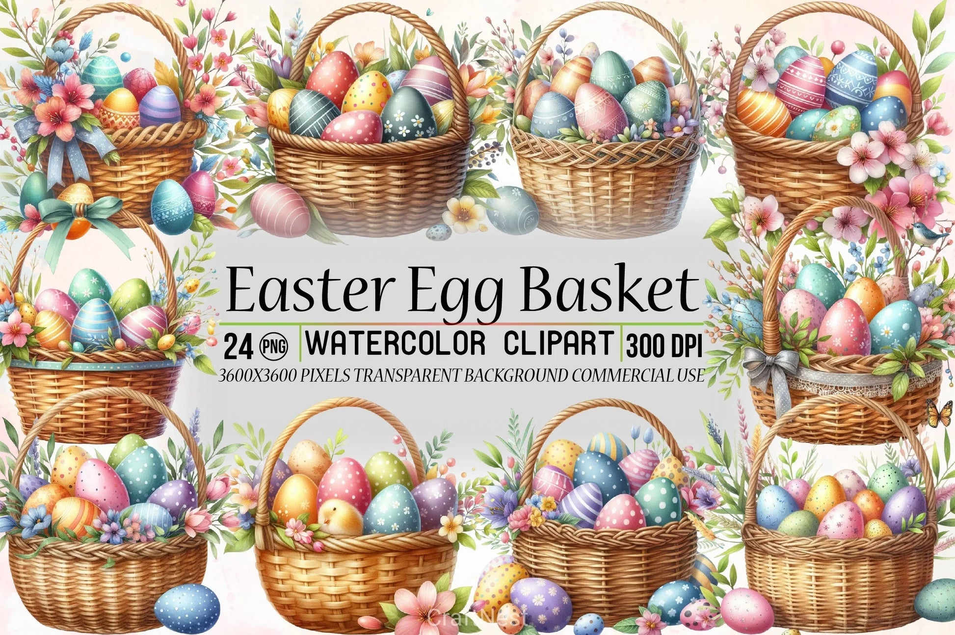 Easter Egg Basket Clipart Bundle 4 - CraftNest - Digital Crafting and Art