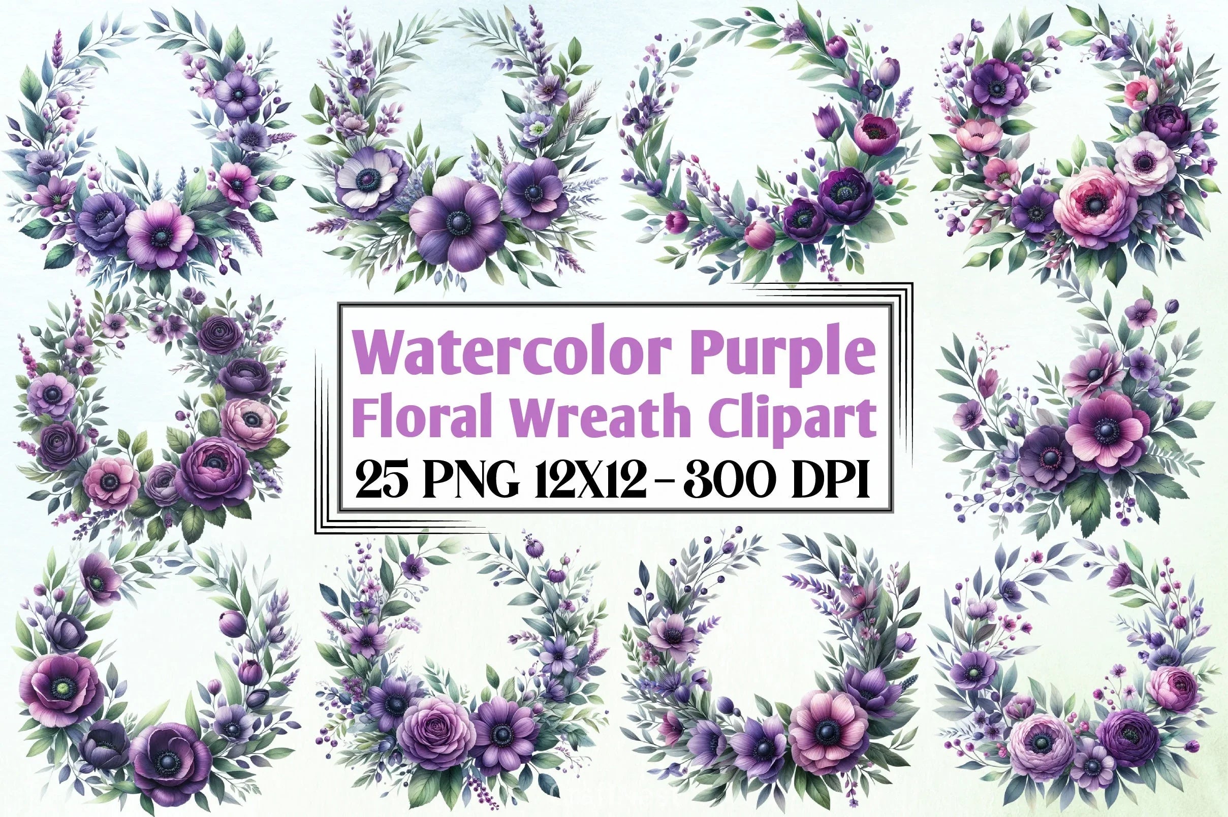 Purple Floral Wreath Clipart Bundle - CraftNest - Digital Crafting and Art