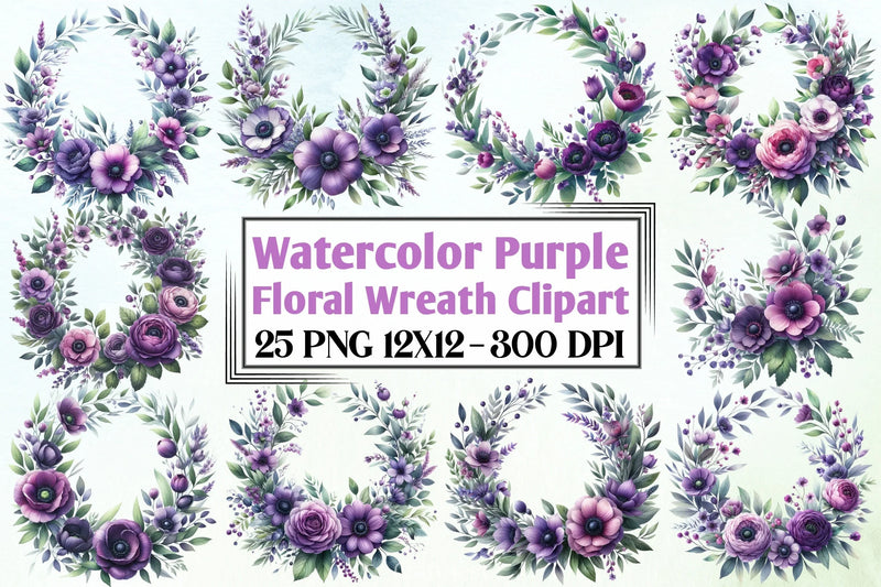 Purple Floral Wreath Clipart Bundle - CraftNest - Digital Crafting and Art