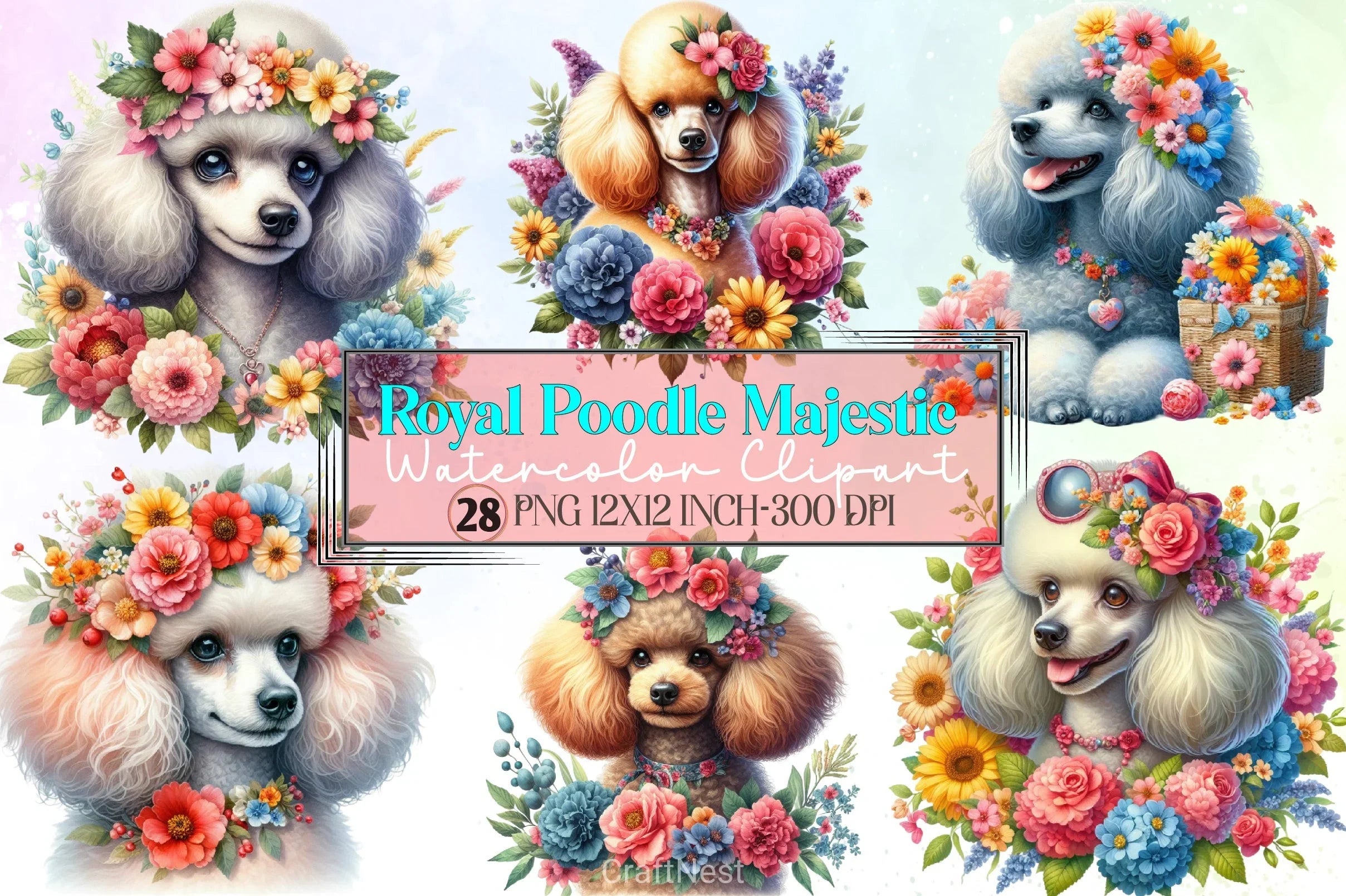 Royal Poodle Illustration Clipart Bundle - CraftNest - Digital Crafting and Art