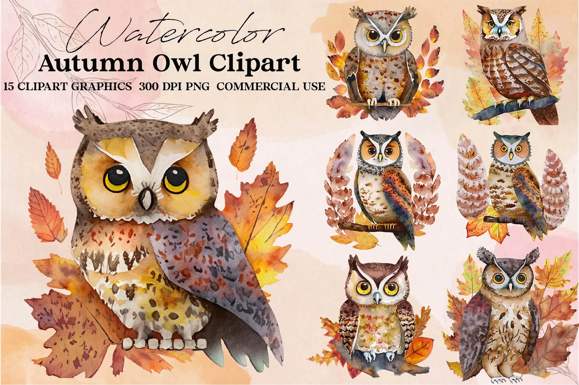 Autumn Owl Clipart Bundle - CraftNest - Digital Crafting and Art