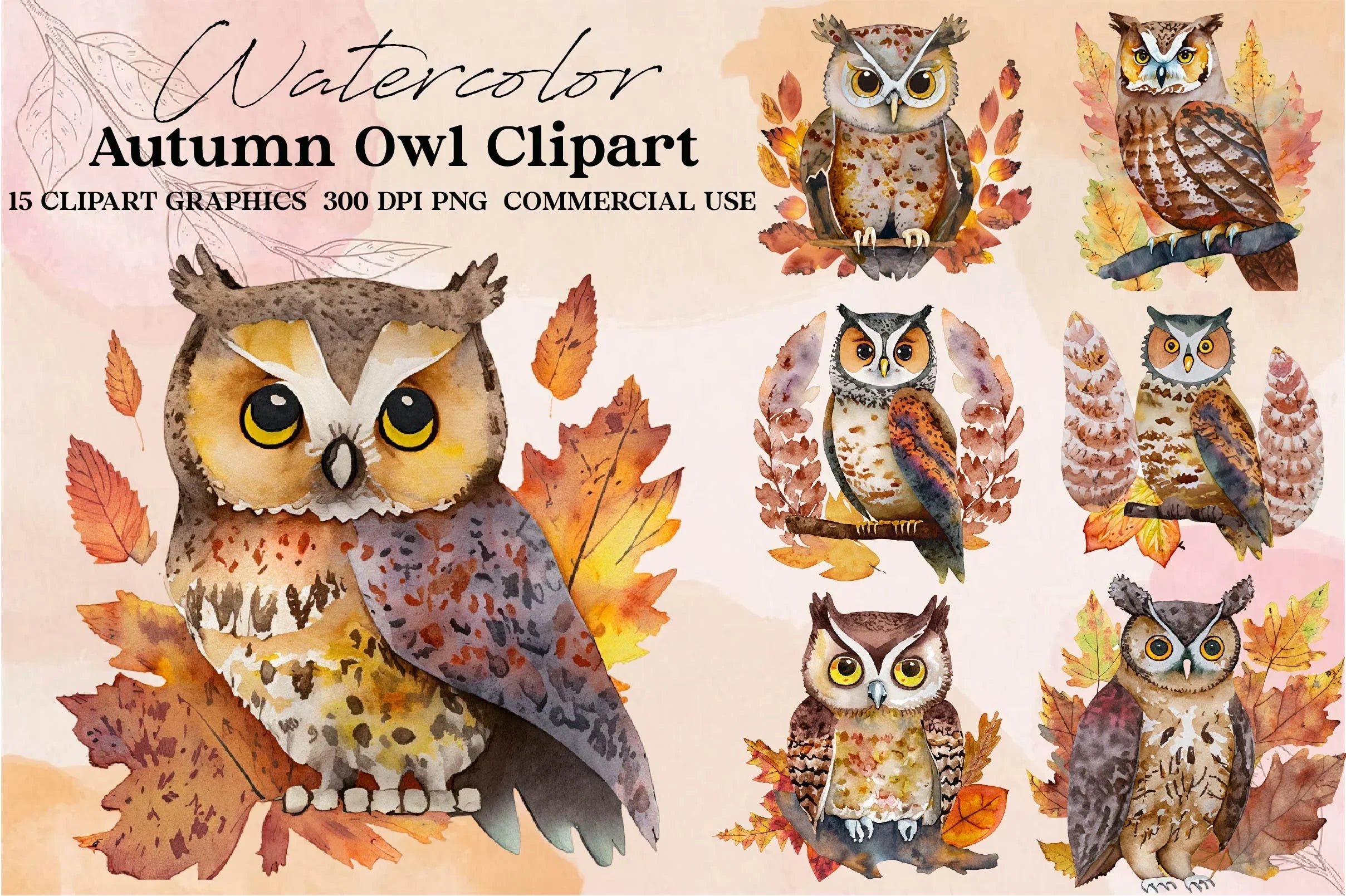 Autumn Owl Clipart Bundle - CraftNest - Digital Crafting and Art