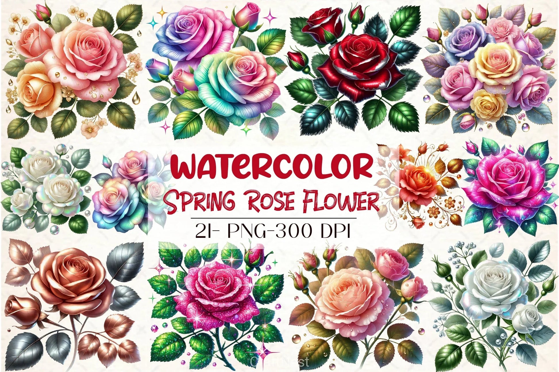 Spring Rose Flower Clipart Bundle 2 - CraftNest - Digital Crafting and Art