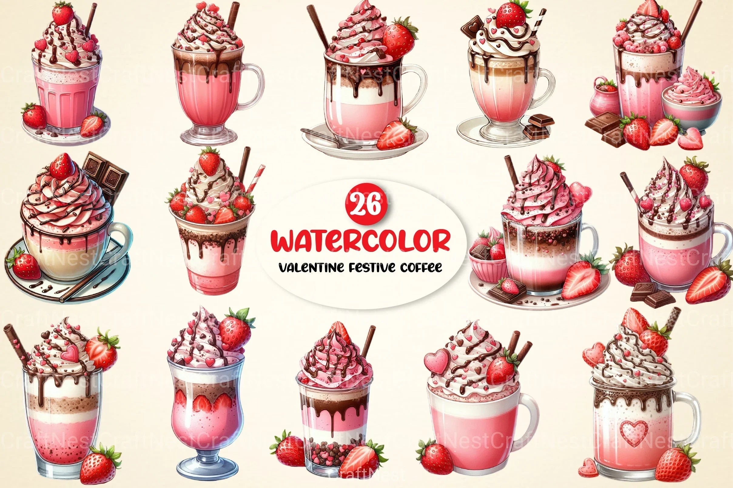 Valentine Festive Coffee Clipart Bundle 2 - CraftNest - Digital Crafting and Art