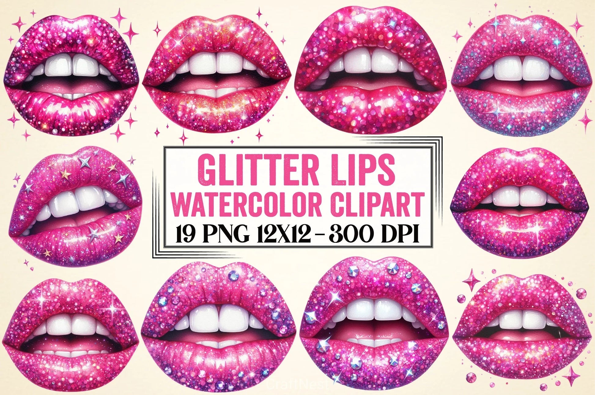 Glitter Lips Clipart Bundle - CraftNest - Digital Crafting and Art