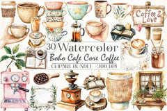 Boho Cafe Core Coffee Clipart Bundle - CraftNest - Digital Crafting and Art