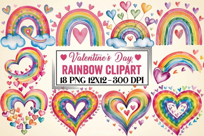 Valentine's Day Rainbow Clipart Bundle 2 - CraftNest - Digital Crafting and Art