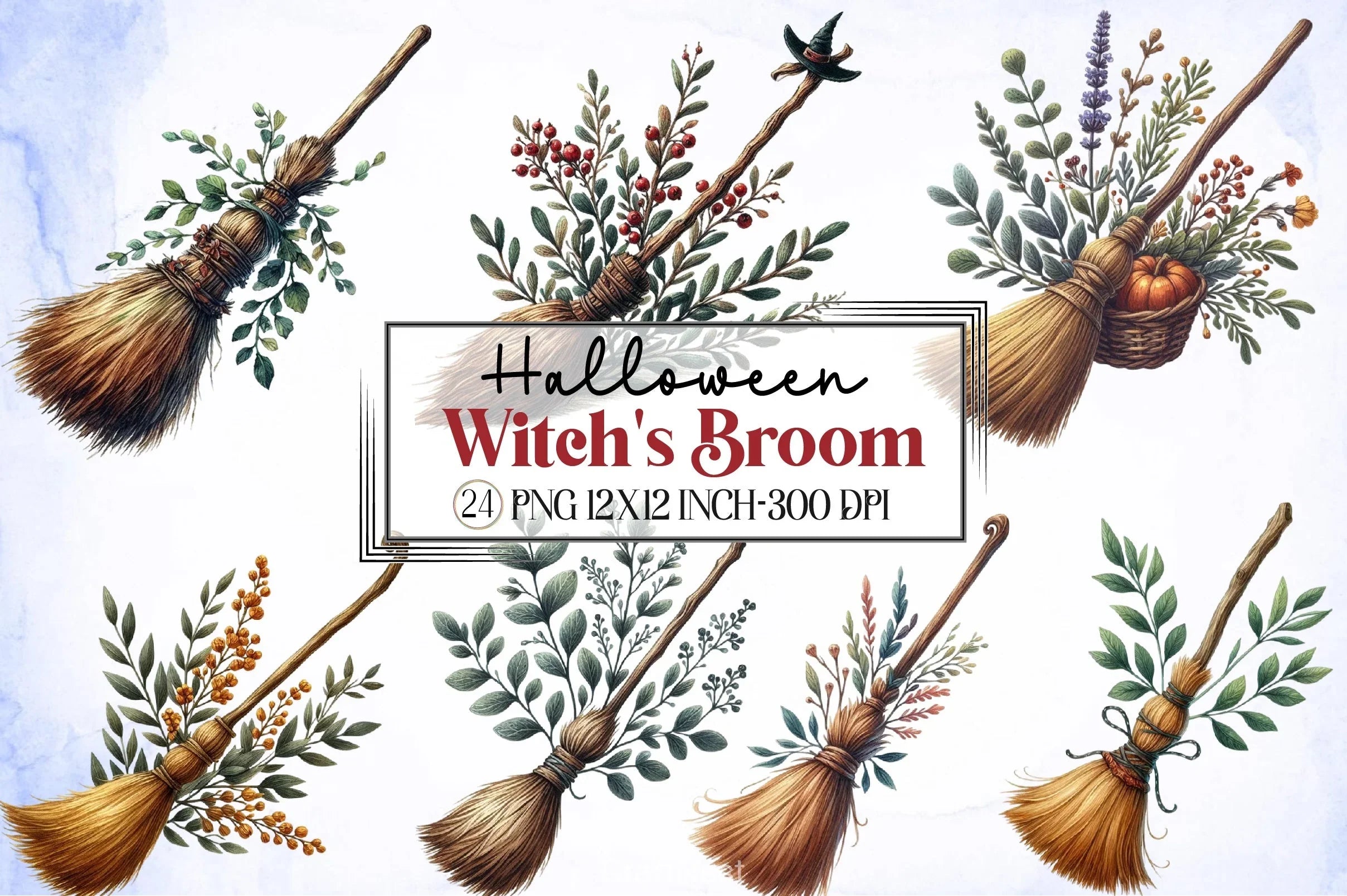 Halloween Witch Broom Clipart Bundle 2 - CraftNest - Digital Crafting and Art