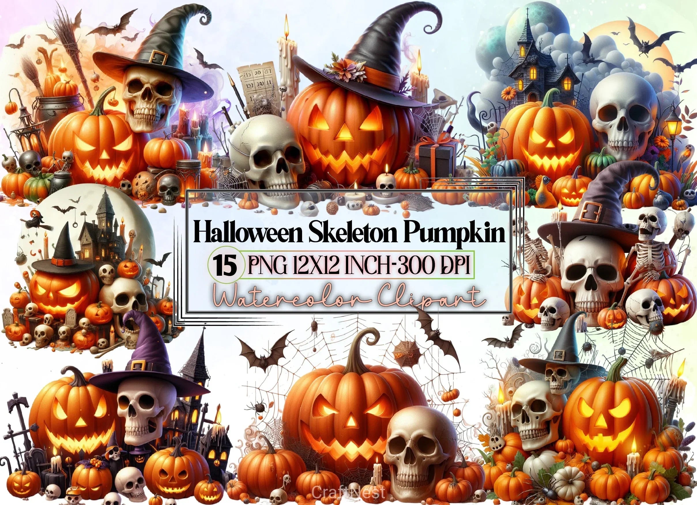 Halloween Skeleton Pumpkin Clipart Bundle - CraftNest - Digital Crafting and Art