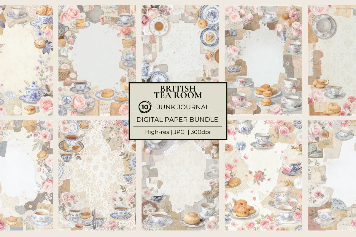 British Tea Room Junk Journal Papers - CraftNest - Digital Crafting and Art