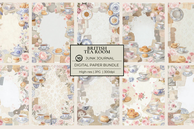 British Tea Room Junk Journal Papers - CraftNest - Digital Crafting and Art