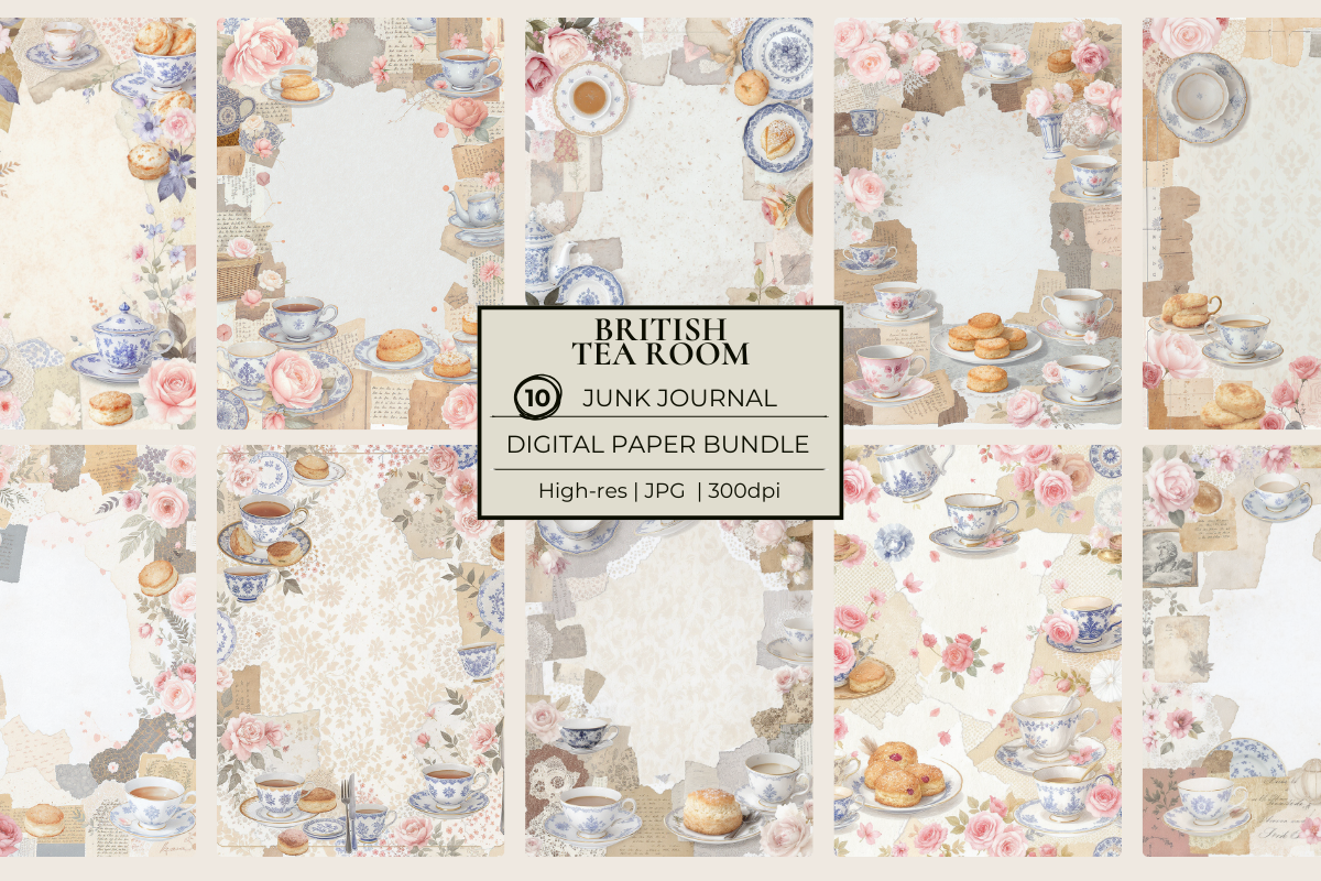 British Tea Room Junk Journal Papers