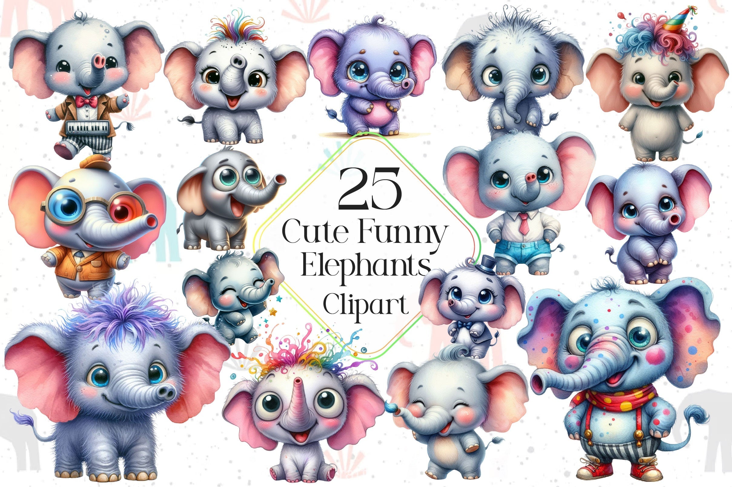 Cute Baby Elephants Elephant Clipart Bundle