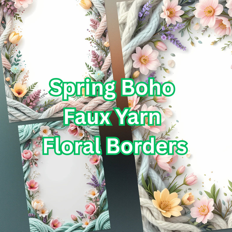 Spring Boho Faux Yarn Floral Borders Clipart Bundle - CraftNest - Digital Crafting and Art