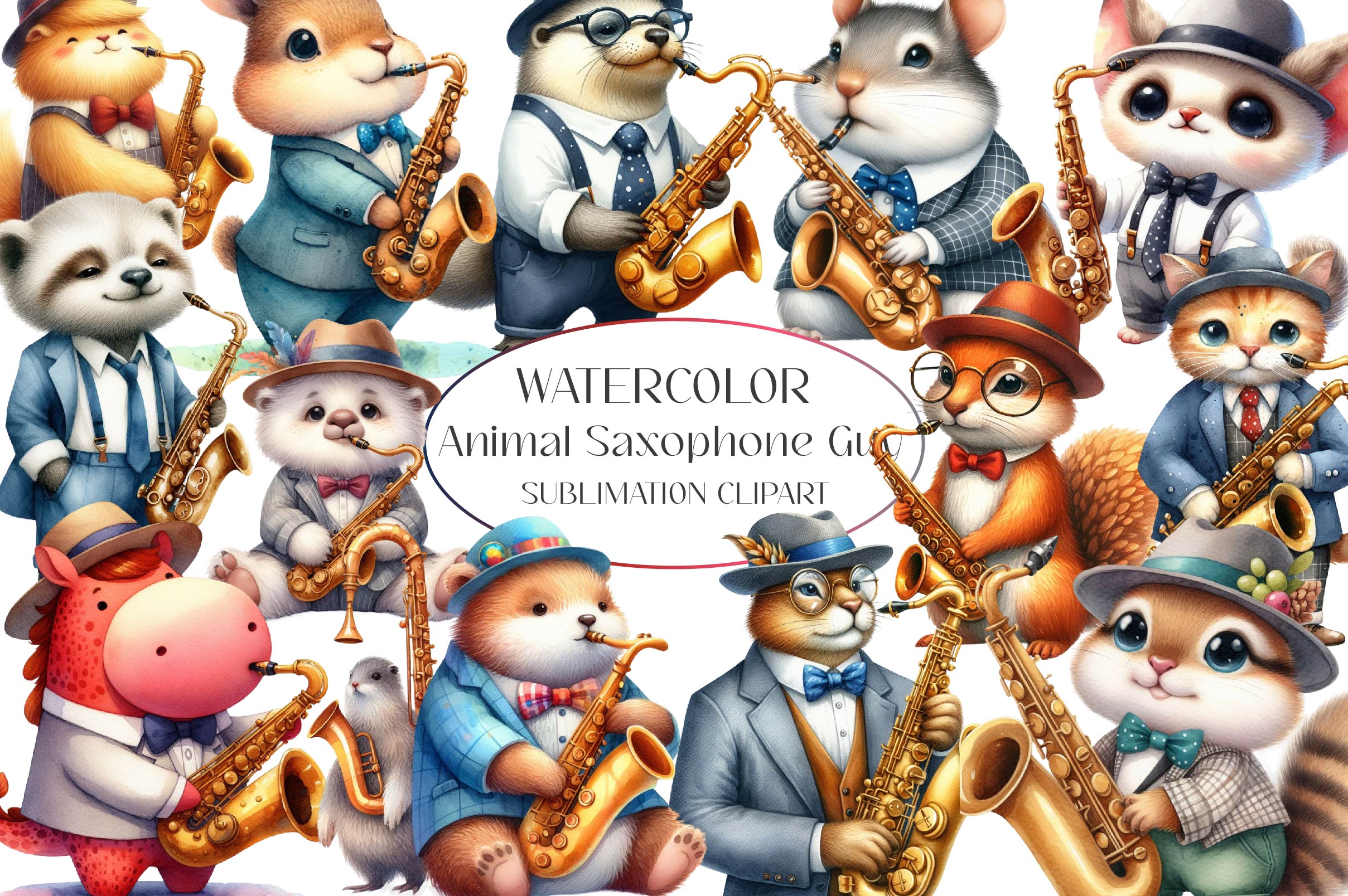 Animal Saxophone Guy Clipart Bundle
