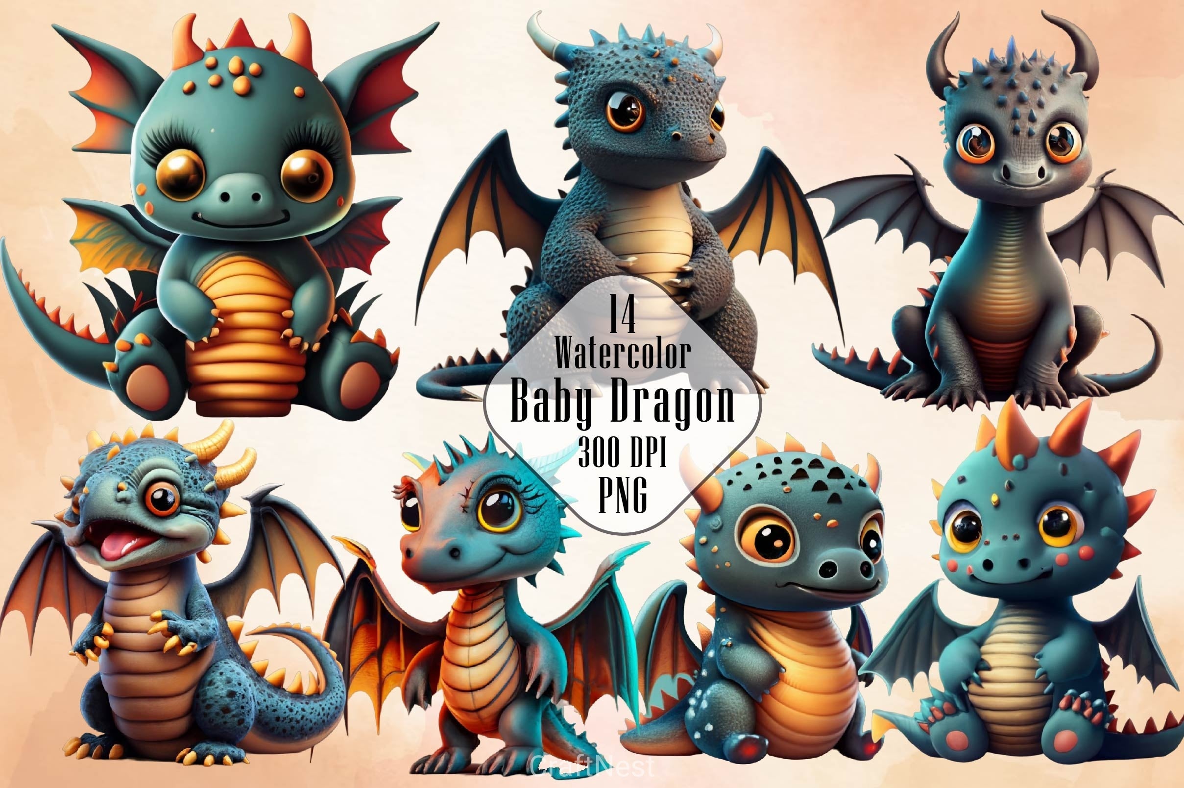 Cute Baby Dragon Clipart Bundle 1