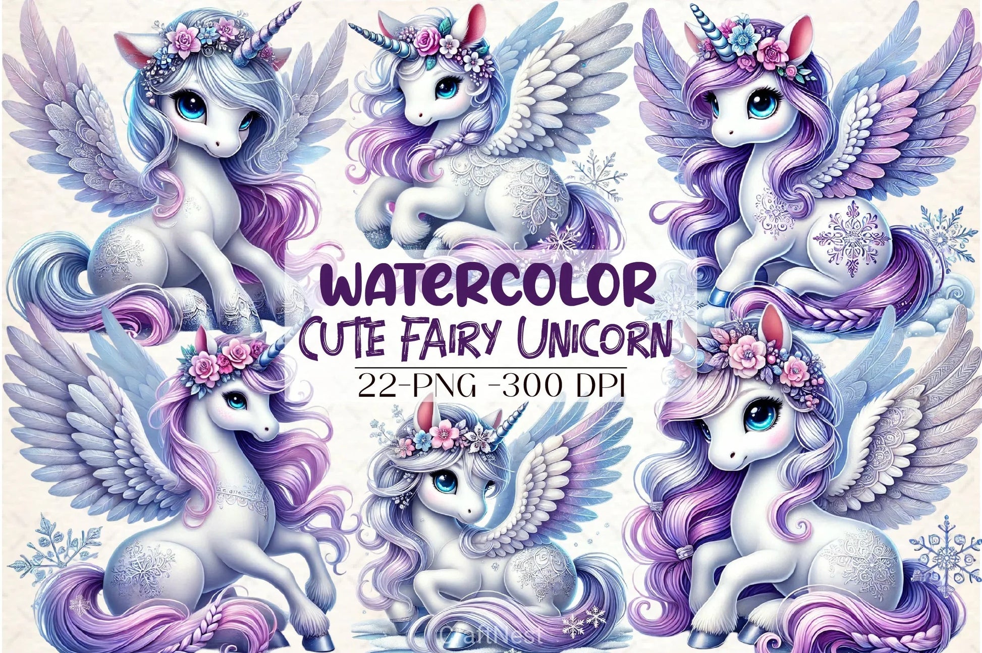 Cute Fairy Unicorn Clipart Bundle - CraftNest - Digital Crafting and Art