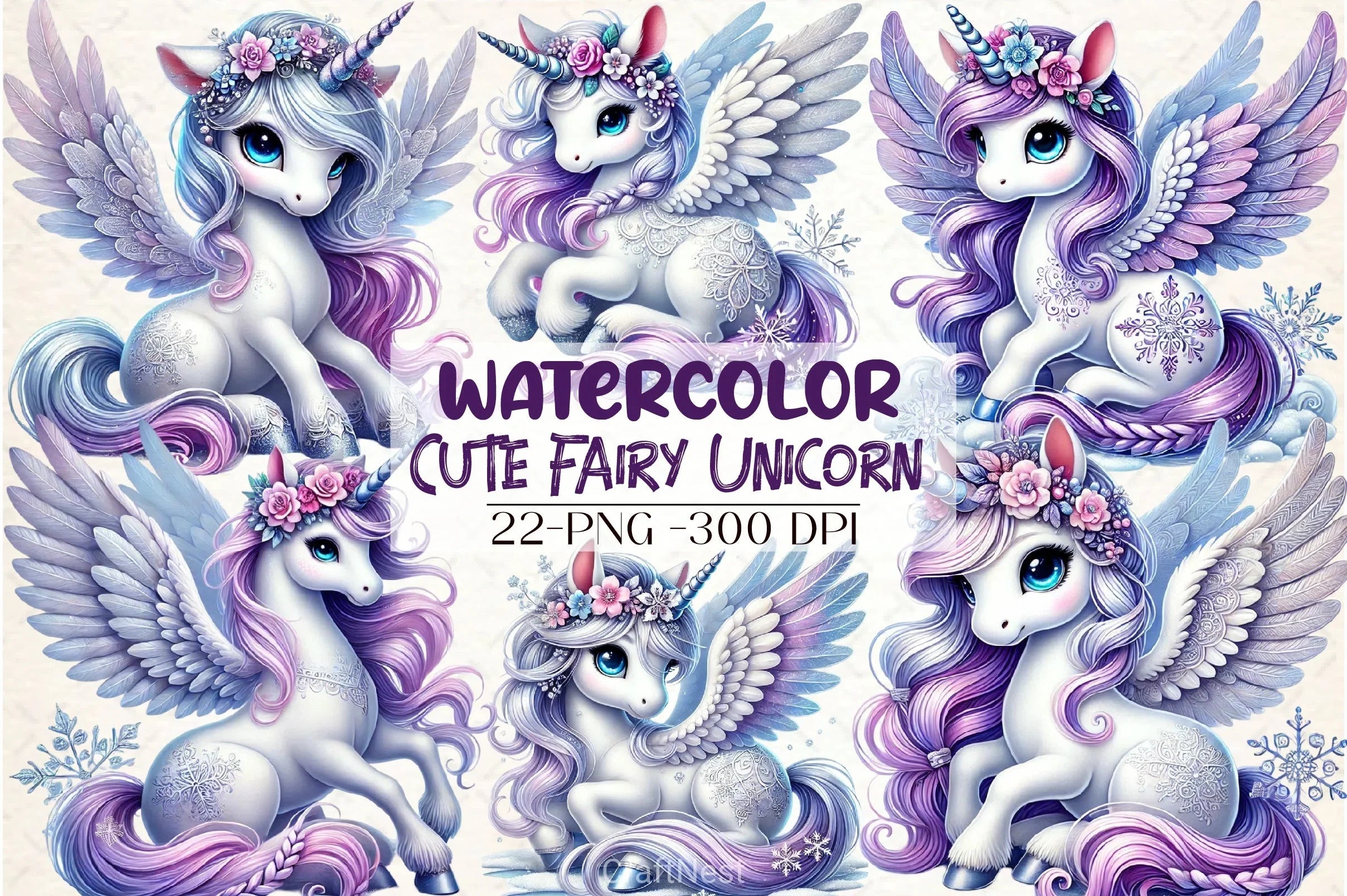 Cute Fairy Unicorn Clipart Bundle - CraftNest - Digital Crafting and Art