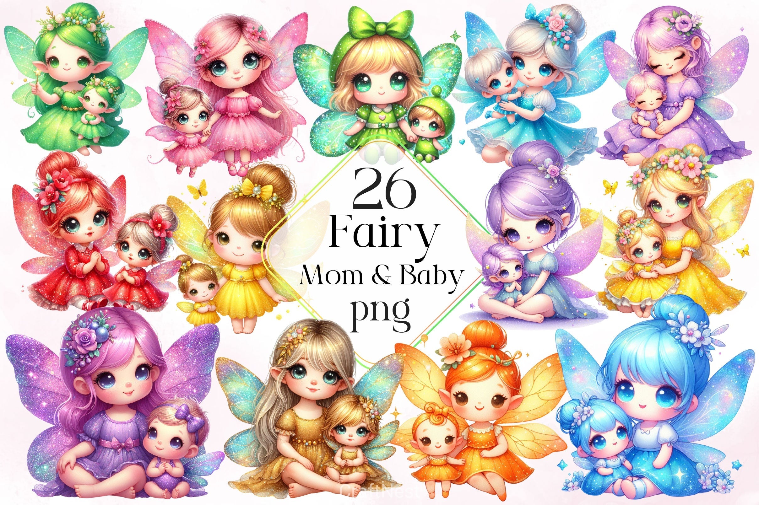 Fairy Mom And Baby Clipart Bundle 2
