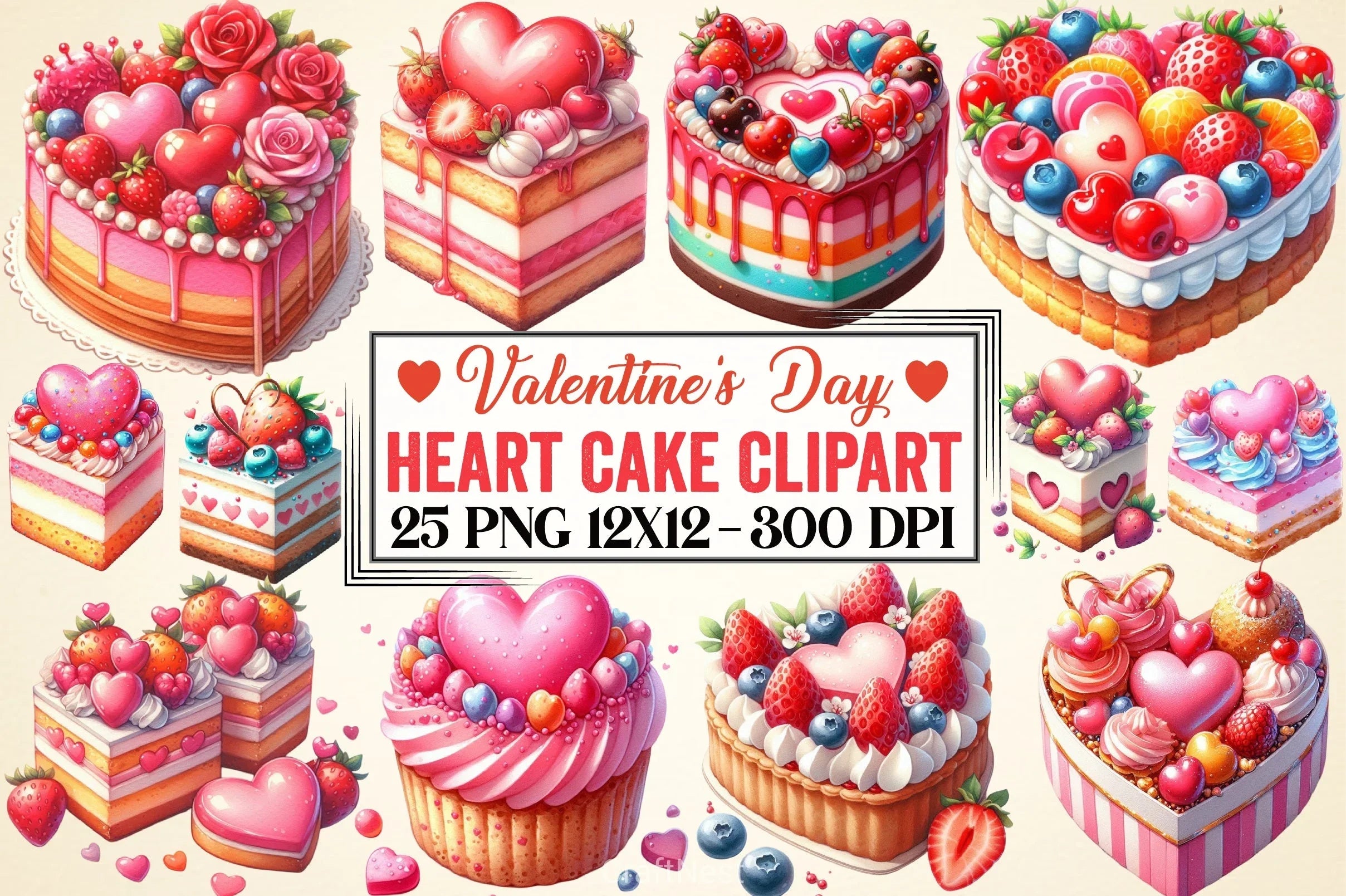 Heart Cake Valentine Clipart Bundle - CraftNest - Digital Crafting and Art