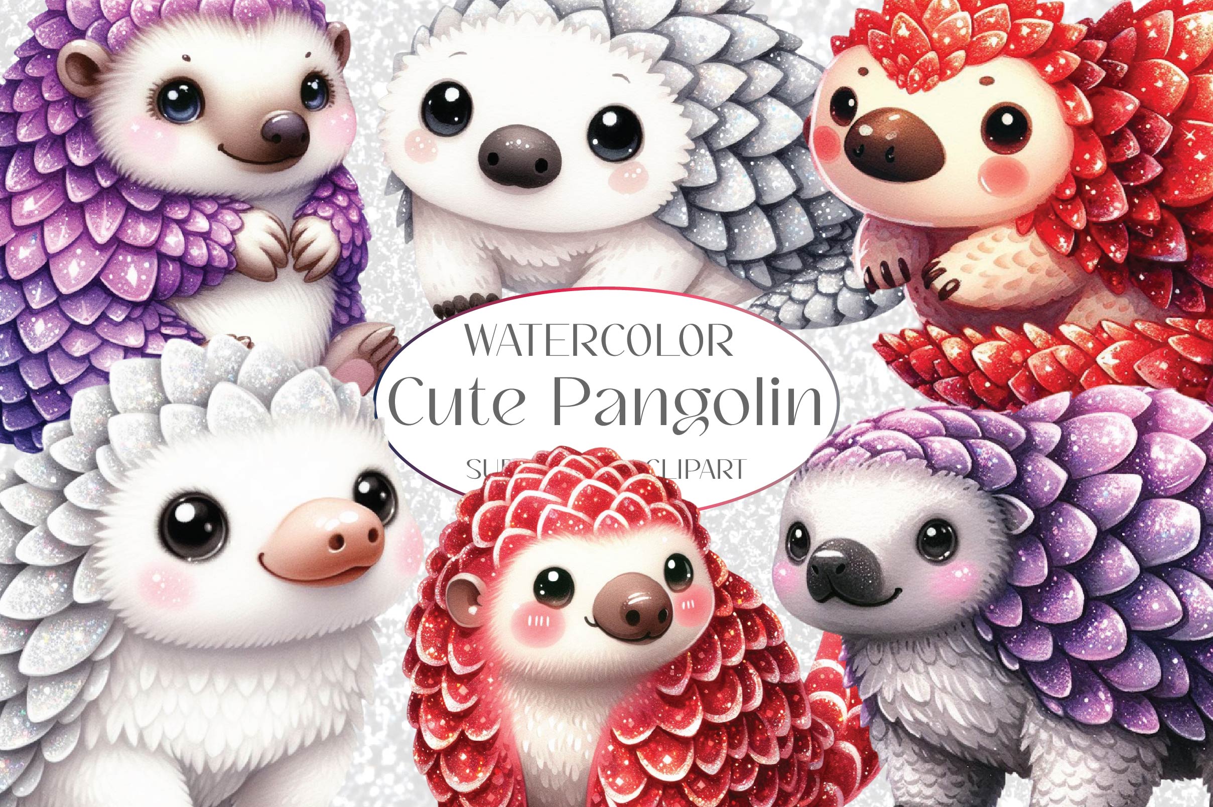 Glitter Pangolin Clipart Bundle