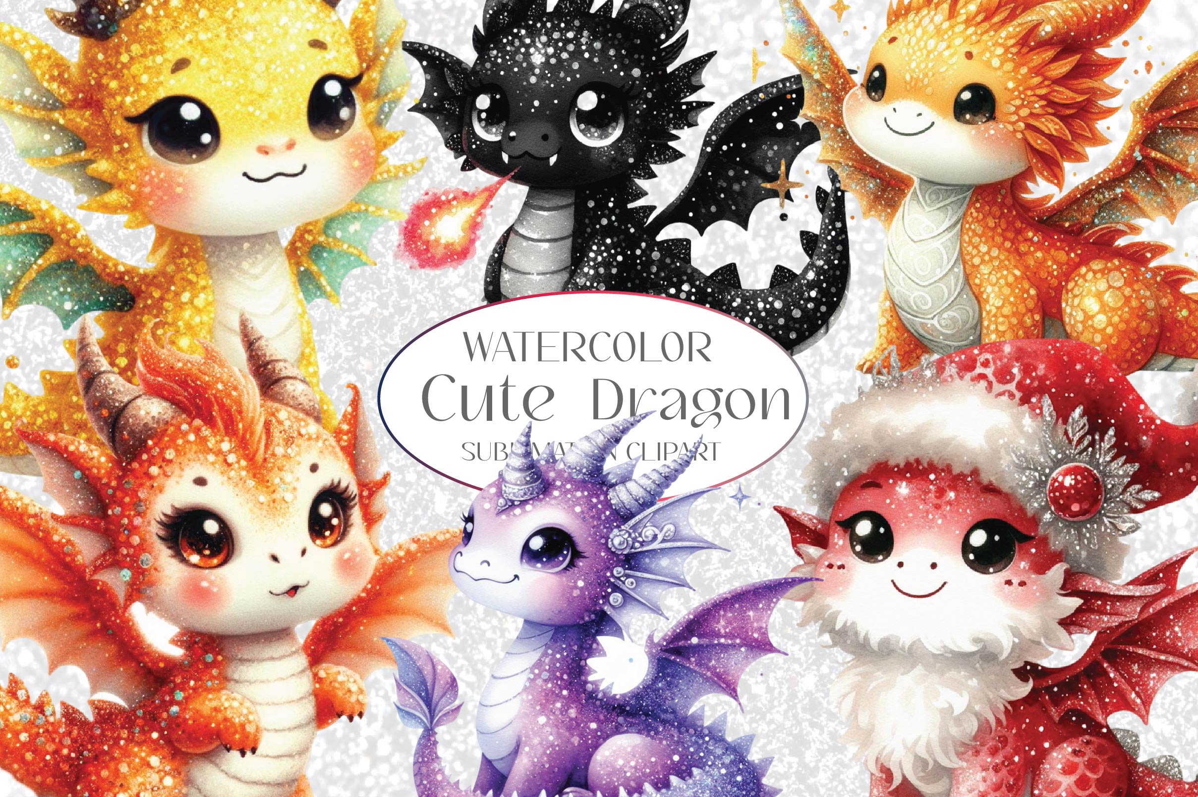 Glitter Dragon Clipart Bundle