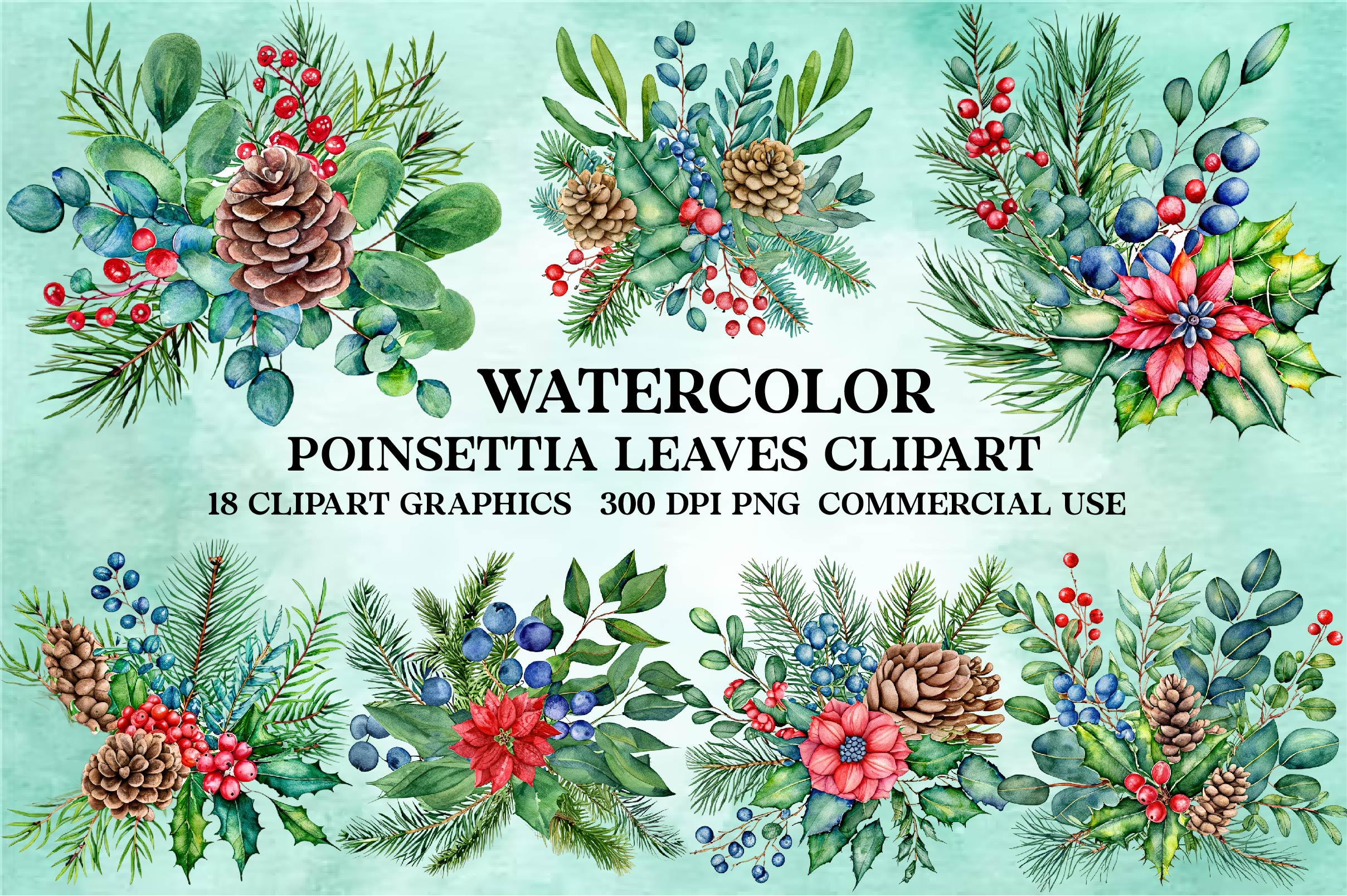 Poinsettia Leaves Clipart Bundle