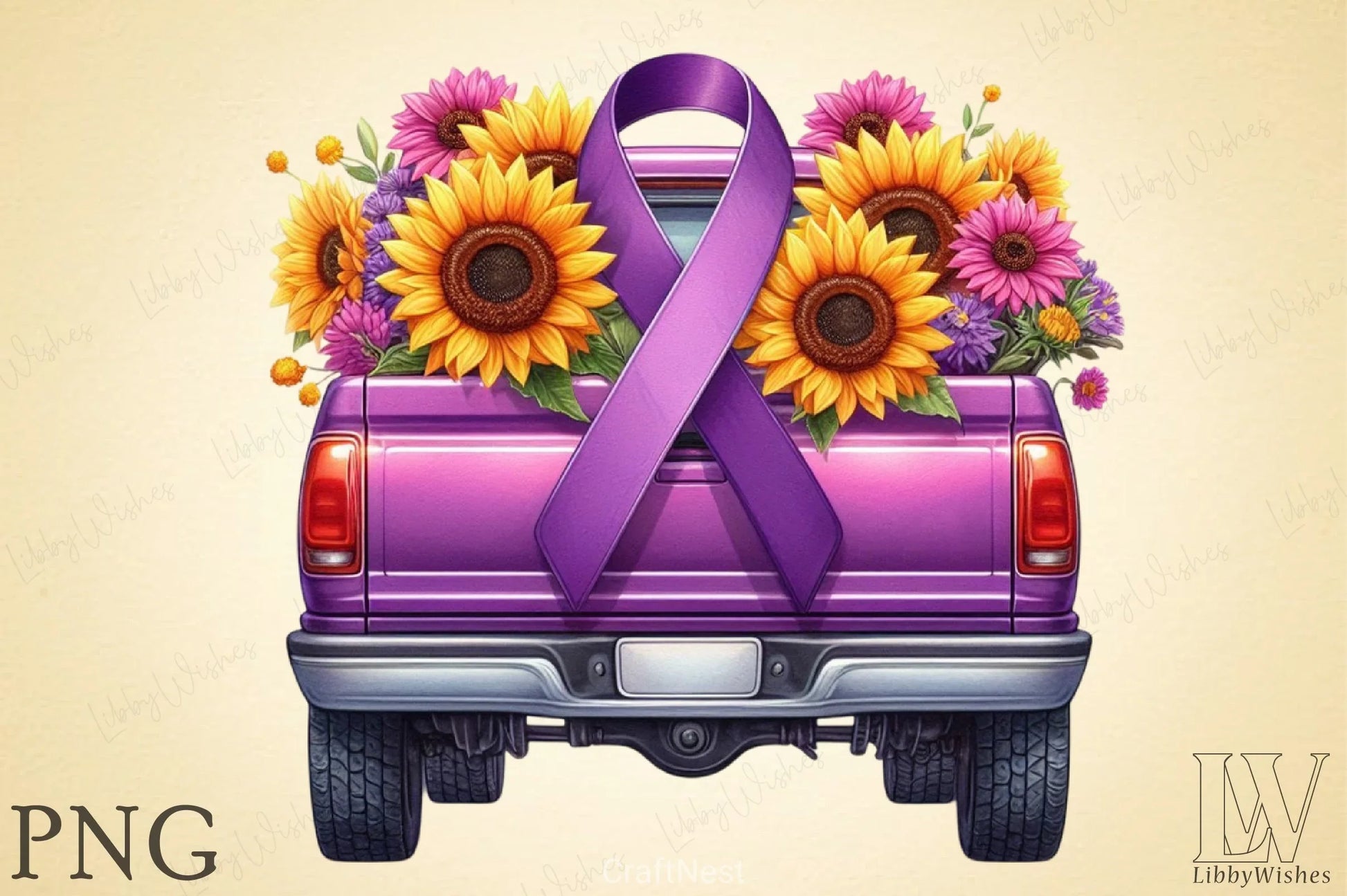 Purple Ribbon Cancer Truck Clipart Bundle - CraftNest - Digital Crafting and Art