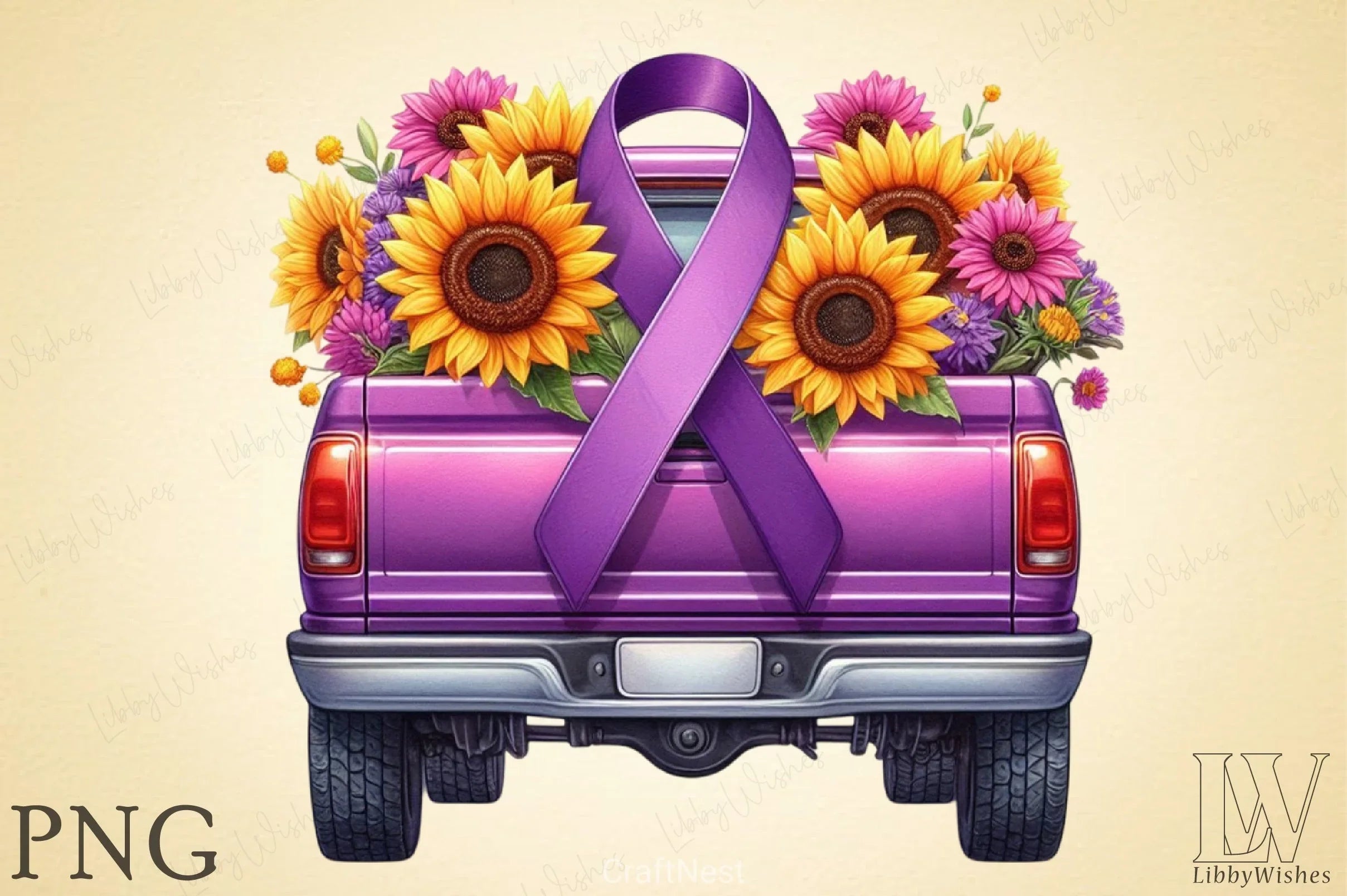 Purple Ribbon Cancer Truck Clipart Bundle - CraftNest - Digital Crafting and Art