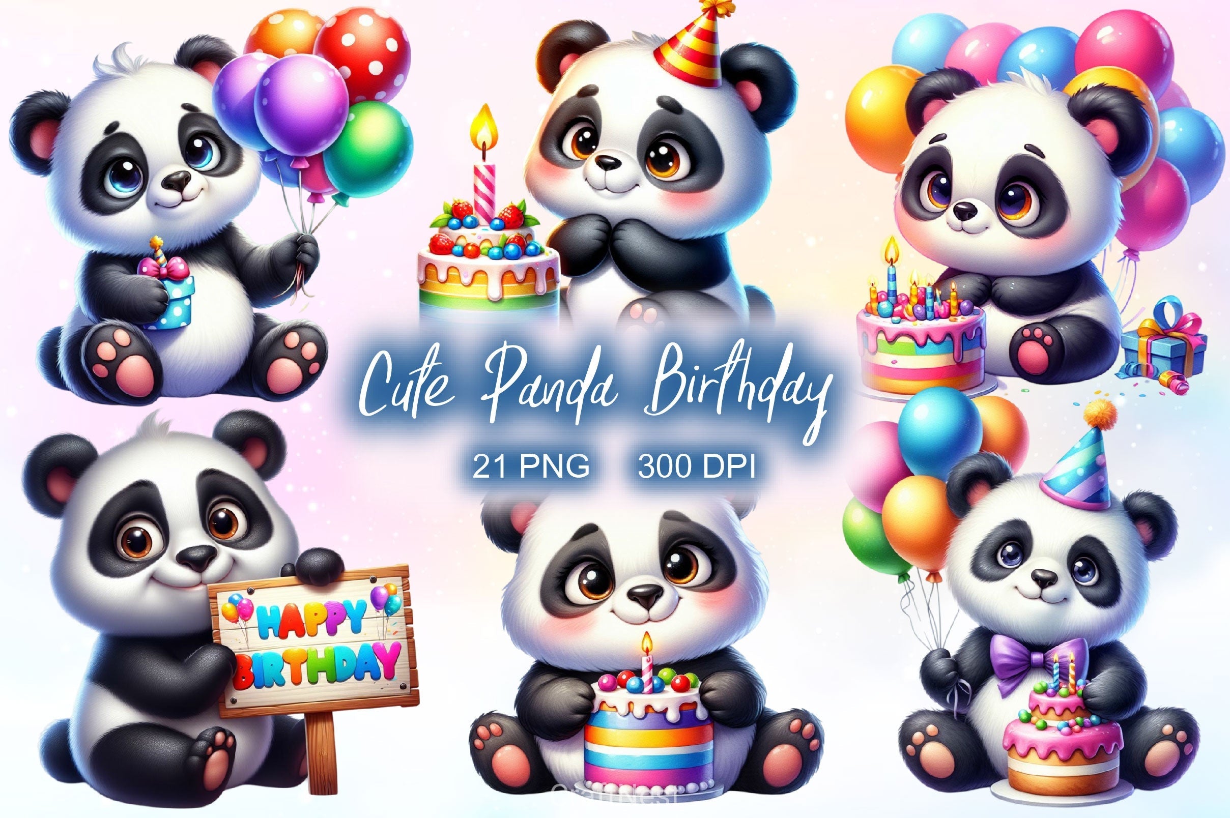 Panda Birthday Clipart Bundle 2
