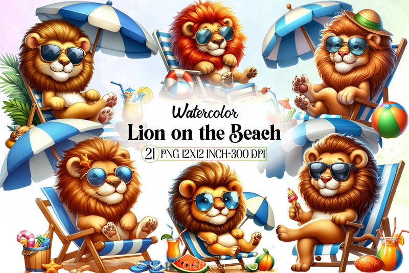 Cute Lion Beach Clipart Bundle - CraftNest - Digital Crafting and Art