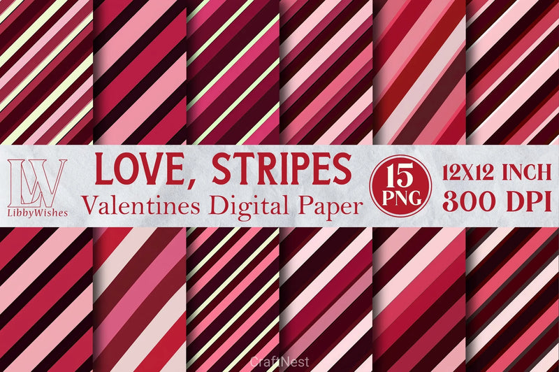 Love Stripes Valentine Clipart Bundle - CraftNest - Digital Crafting and Art