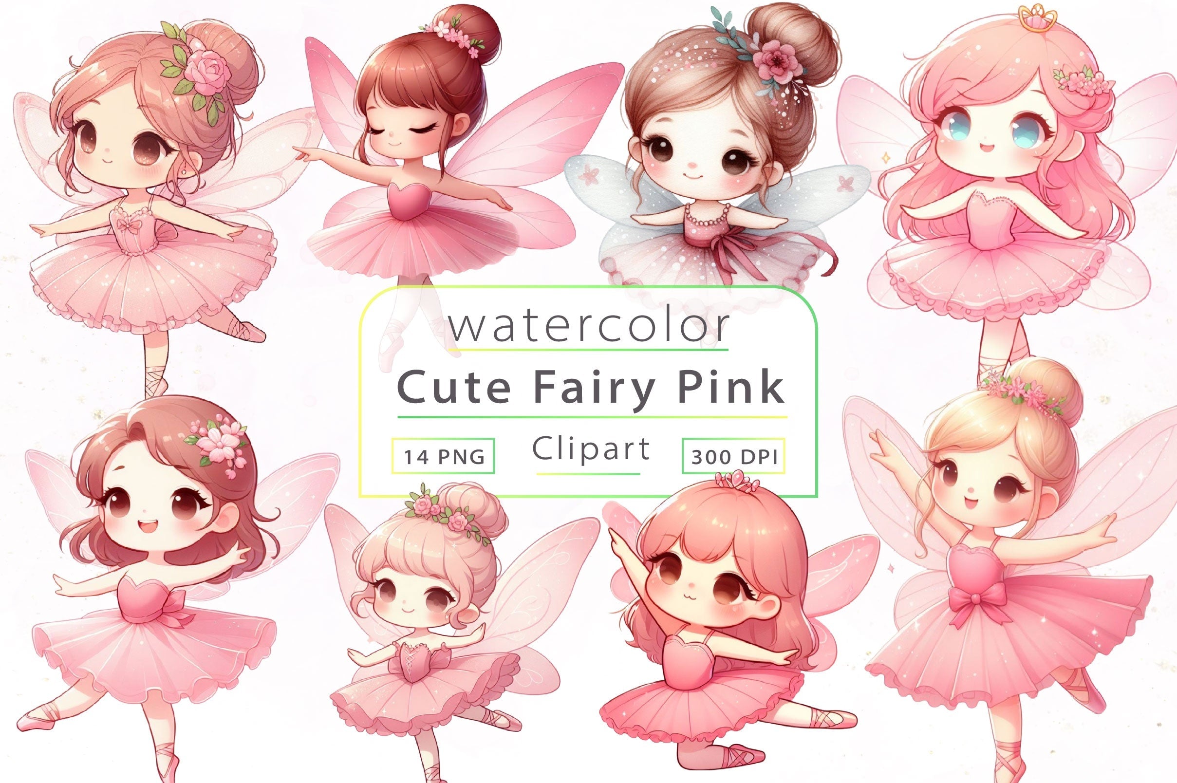 Cute Fairy Pink Clipart Bundle