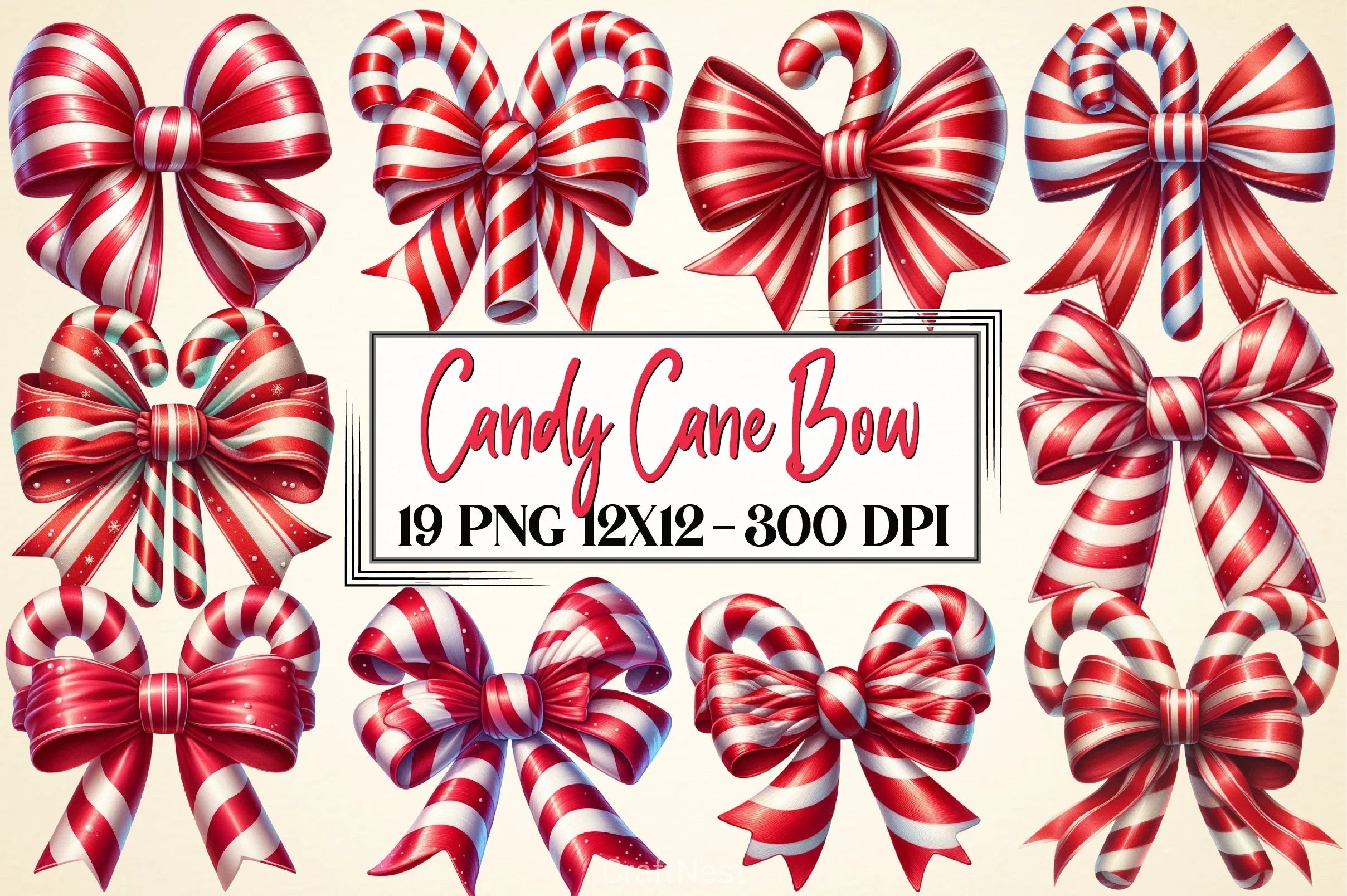 Candy Cane Bow Clipart Bundle - CraftNest - Digital Crafting and Art