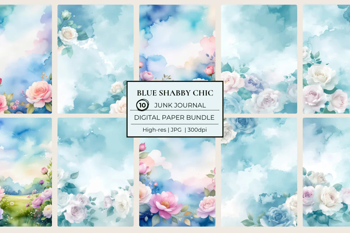 Blue Shabby Chic Junk Journal Papers - CraftNest - Digital Crafting and Art