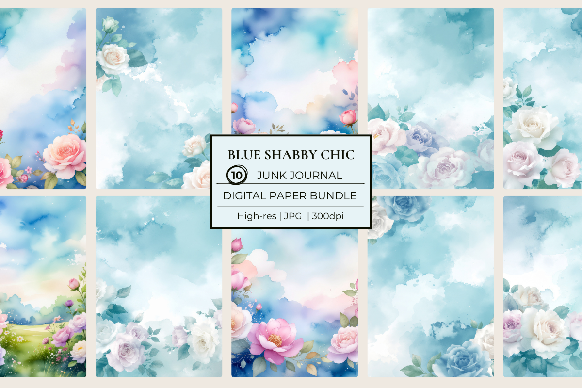 Blue Shabby Chic Junk Journal Papers