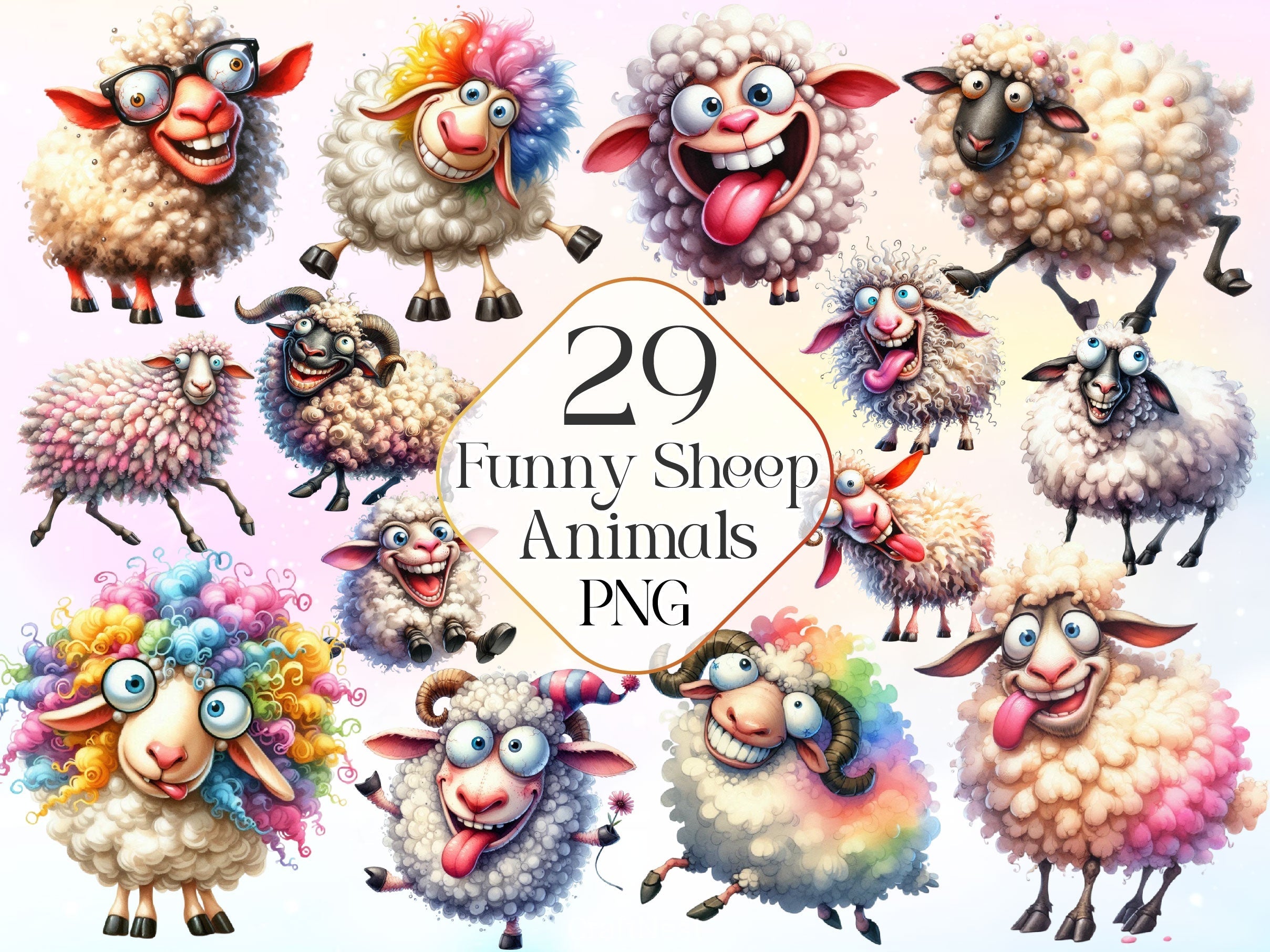 Funny Sheep Animals Clipart Bundle 4