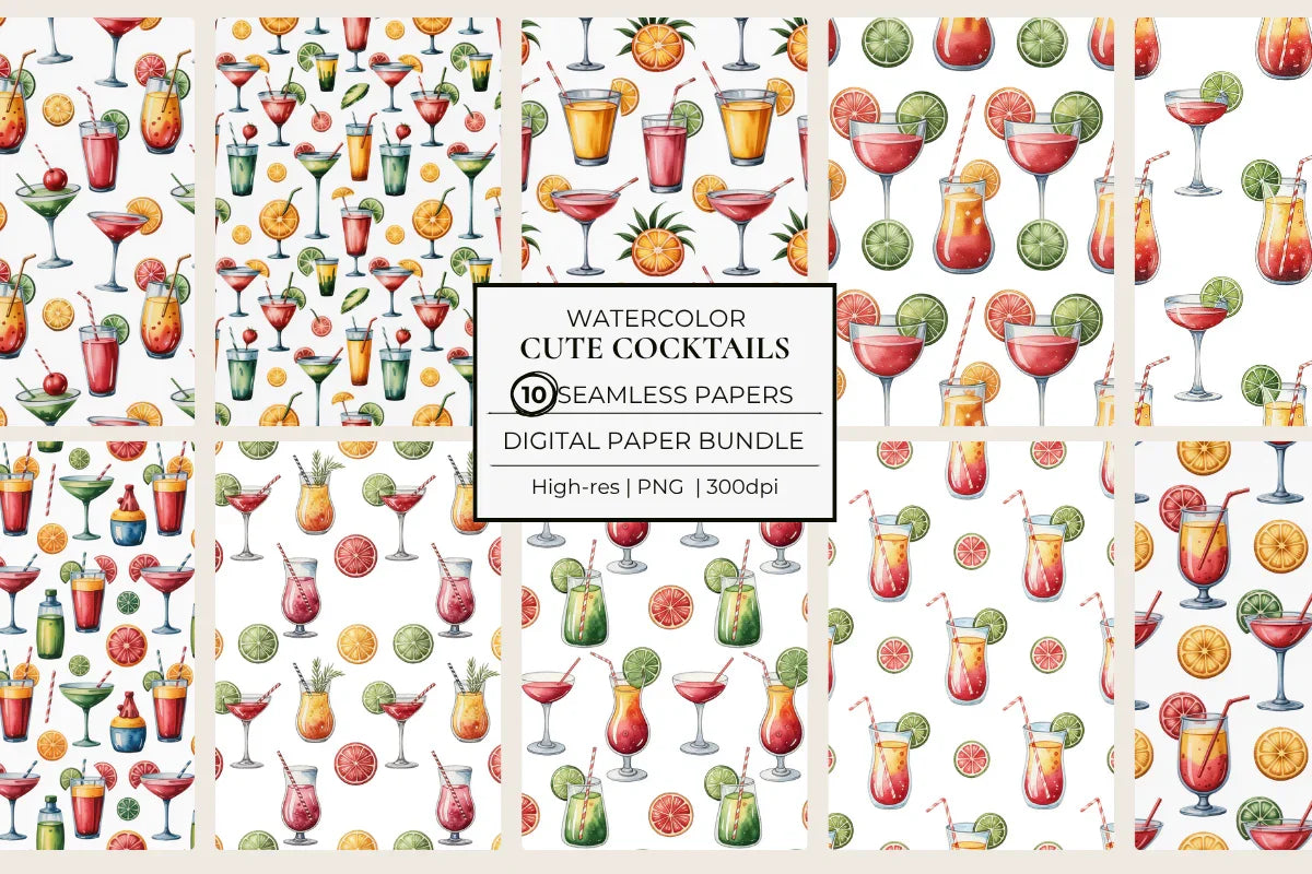 Cute Cocktails Seamless Papers - CraftNest - Digital Crafting and Art