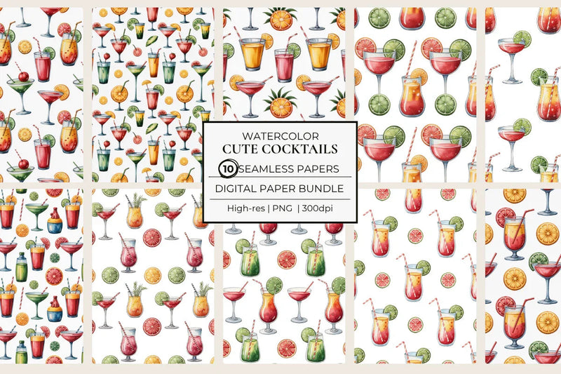 Cute Cocktails Seamless Papers - CraftNest - Digital Crafting and Art