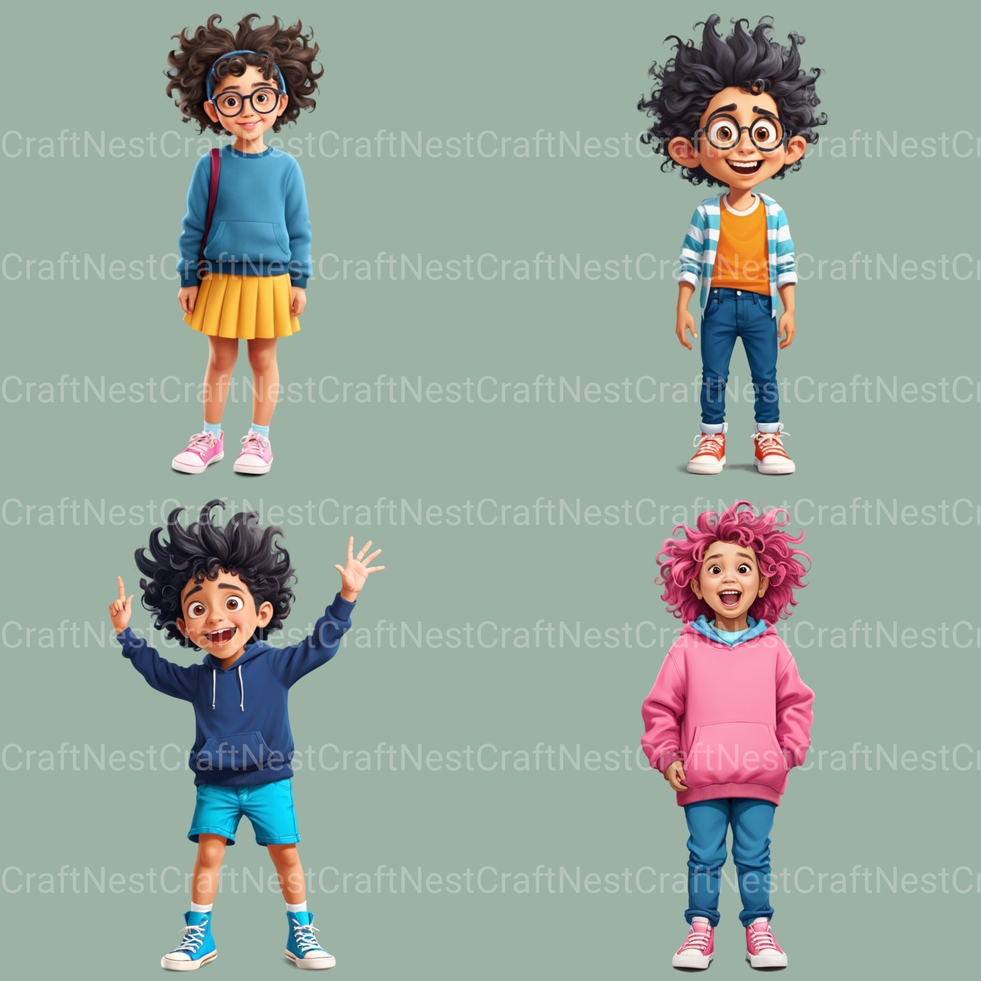 Quirky Kids Hispanic Clipart Bundle